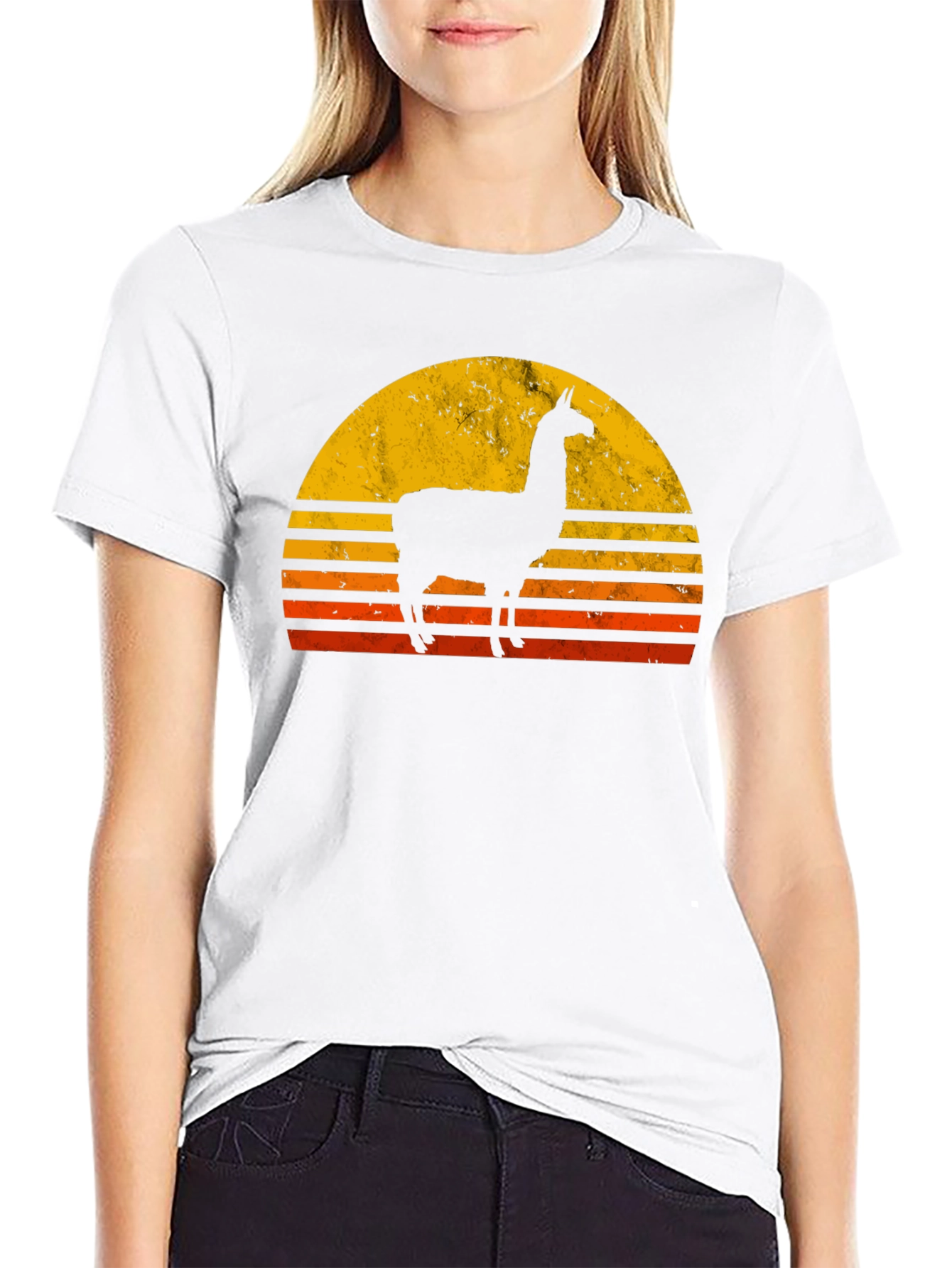 Llama Sunset Graphic T-Shirt - Retro Style