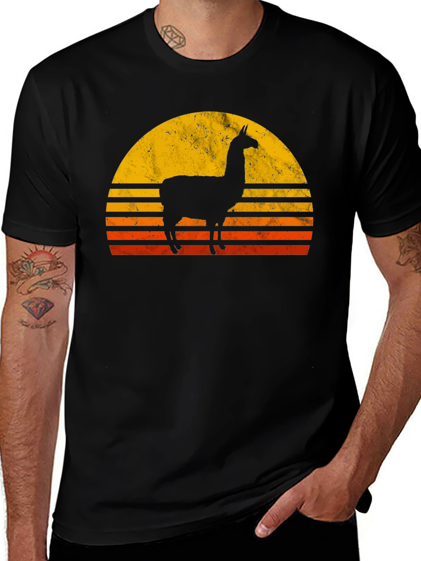 Llama Sunset Graphic T-Shirt - Retro Style
