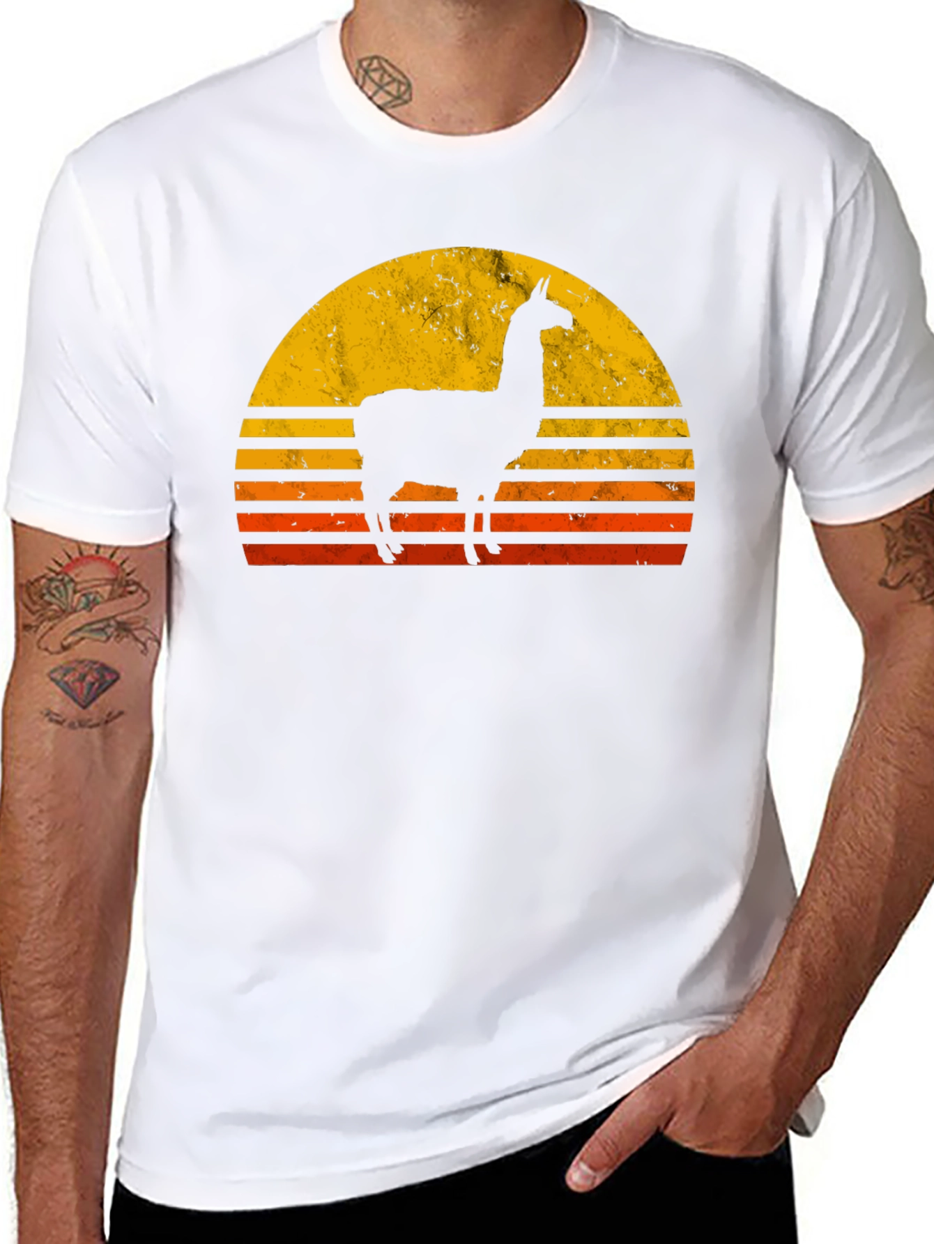 Llama Sunset Graphic T-Shirt - Retro Style