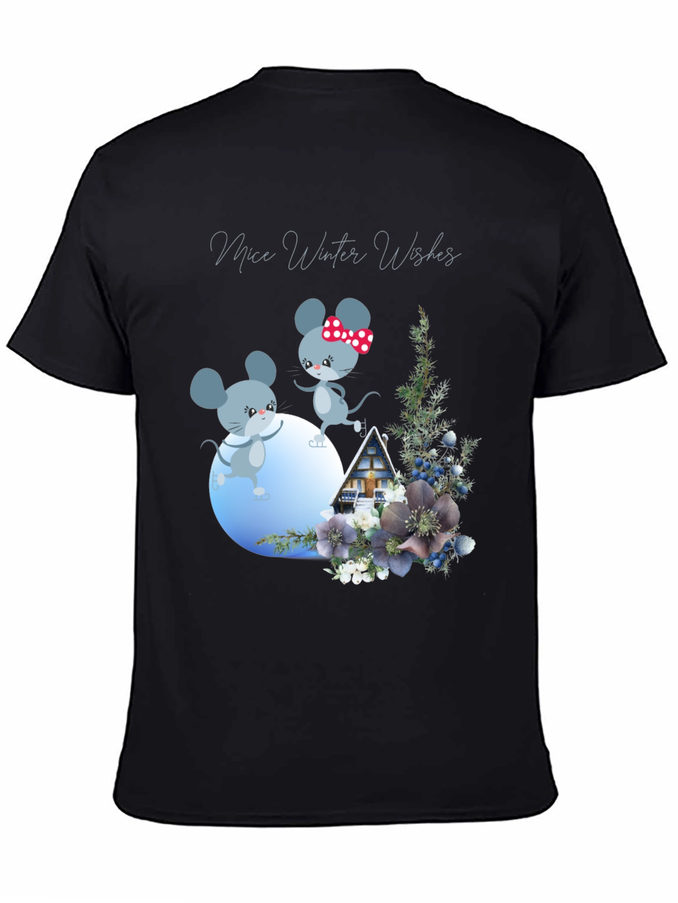 Mice Winter Wishes Black Graphic T-Shirt