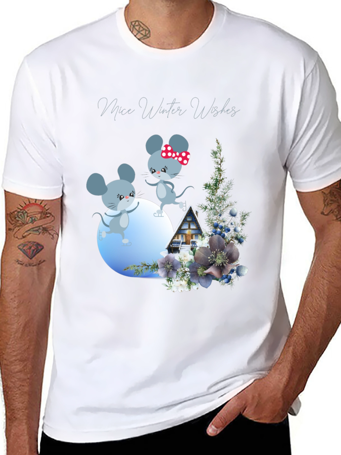 Mice Winter Wishes Black Graphic T-Shirt
