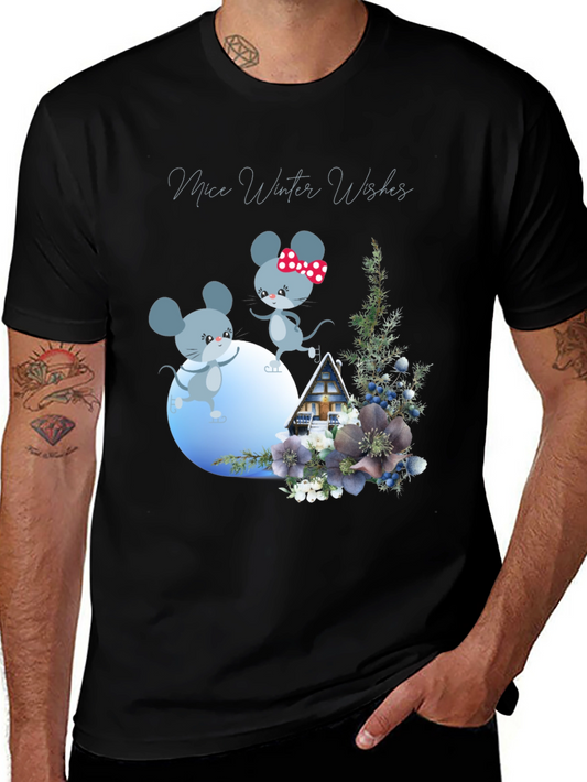 Mice Winter Wishes Black Graphic T-Shirt