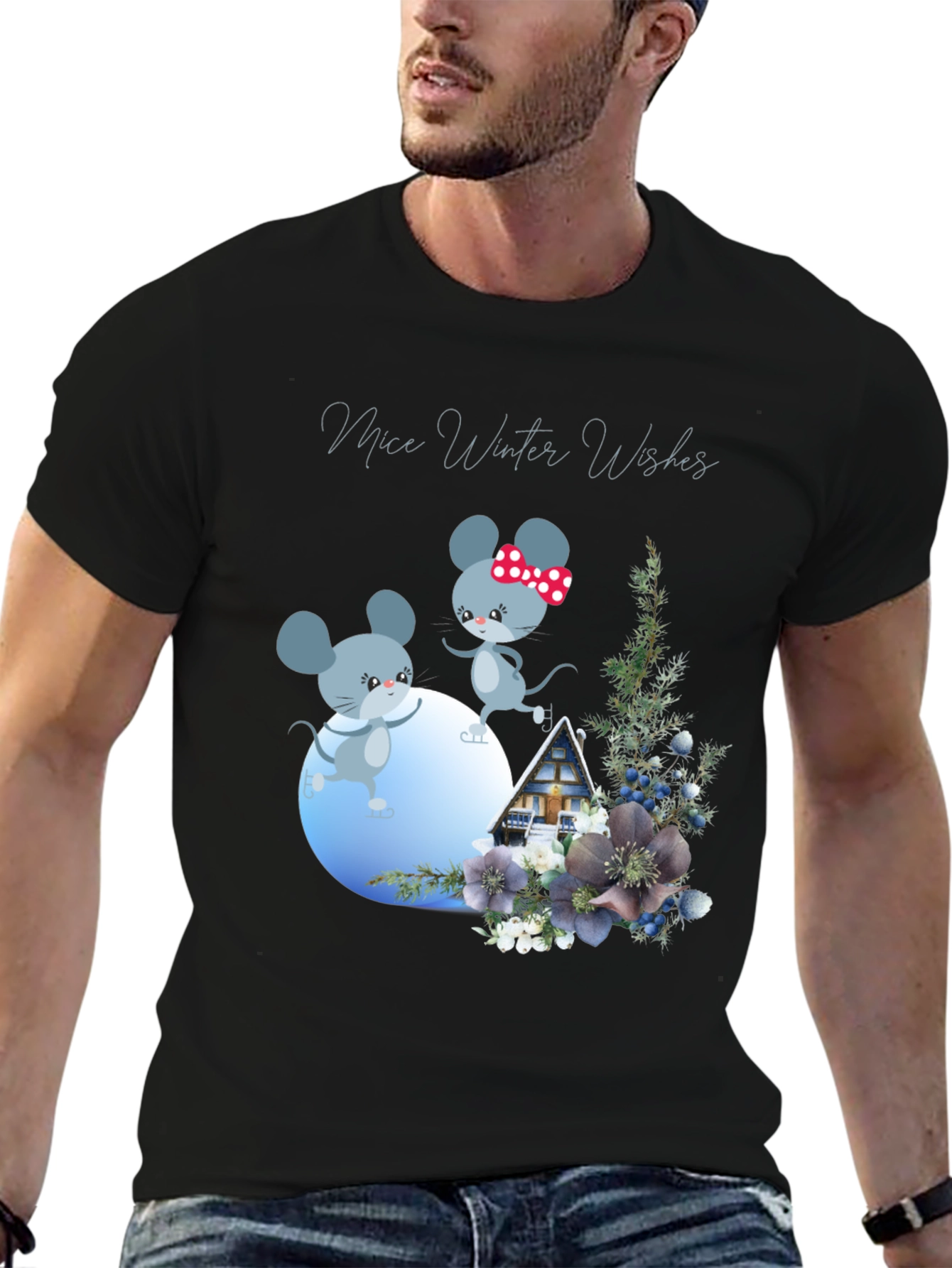 Mice Winter Wishes Black Graphic T-Shirt
