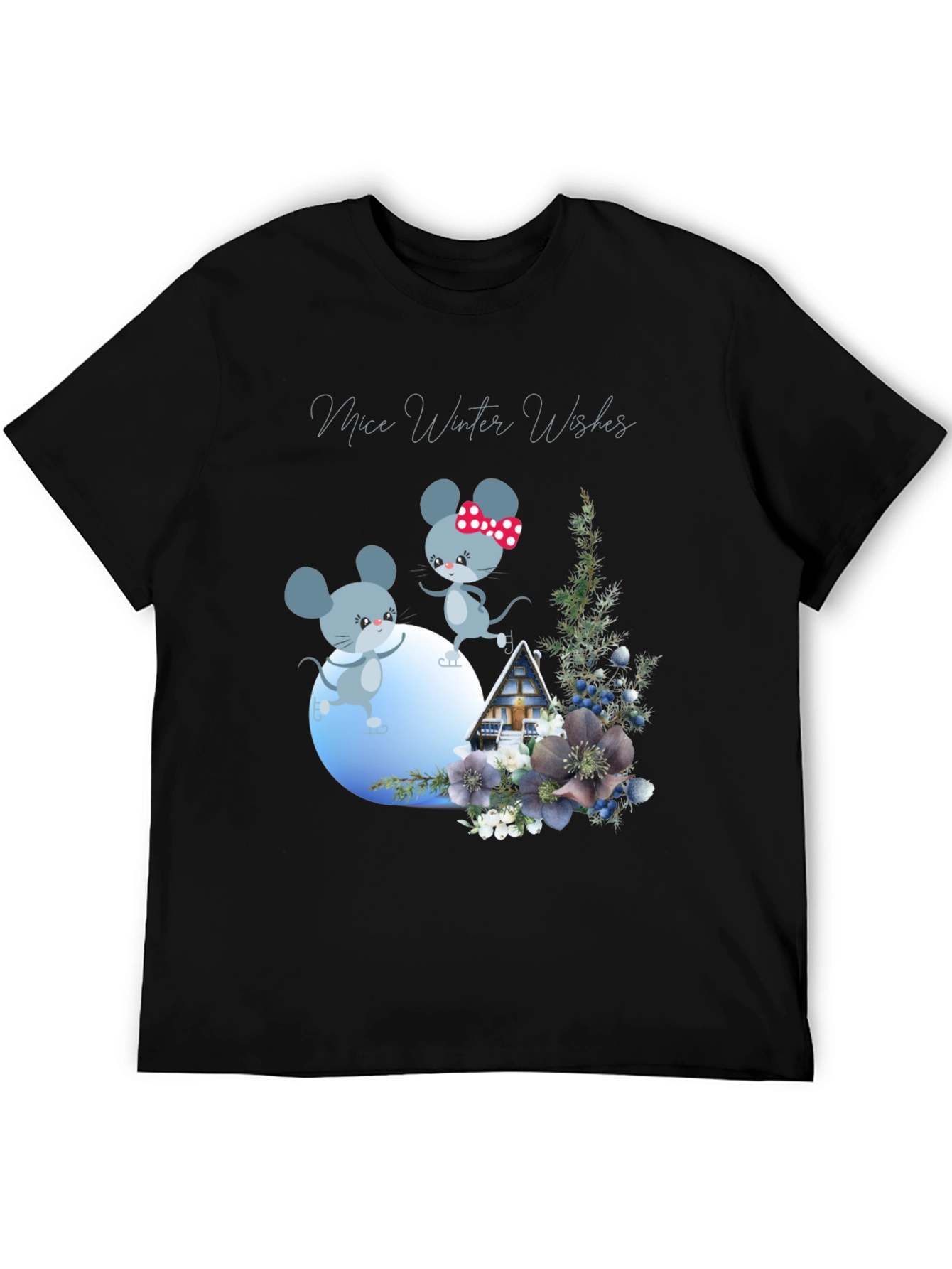 Mice Winter Wishes Black Graphic T-Shirt