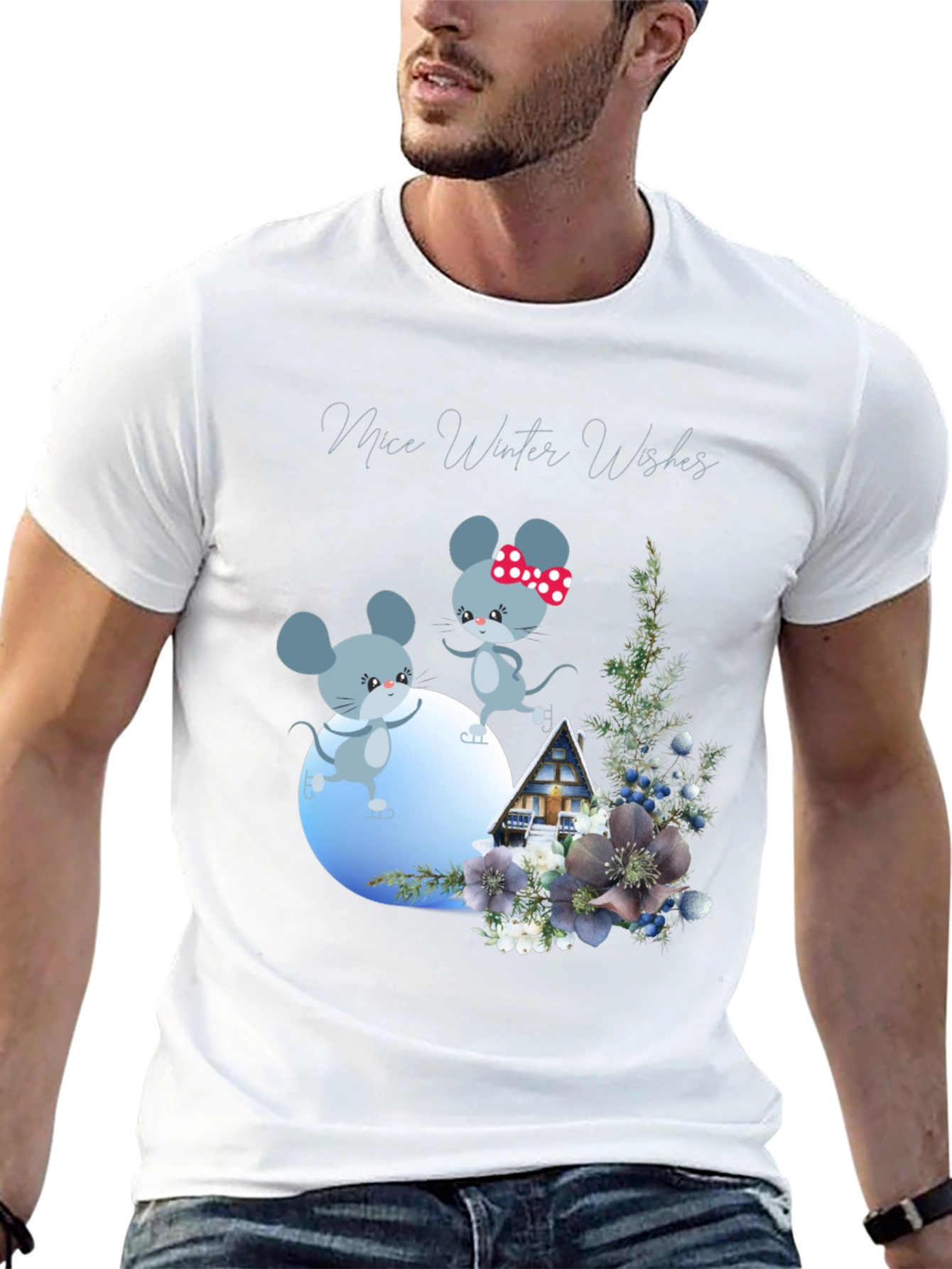Mice Winter Wishes Black Graphic T-Shirt