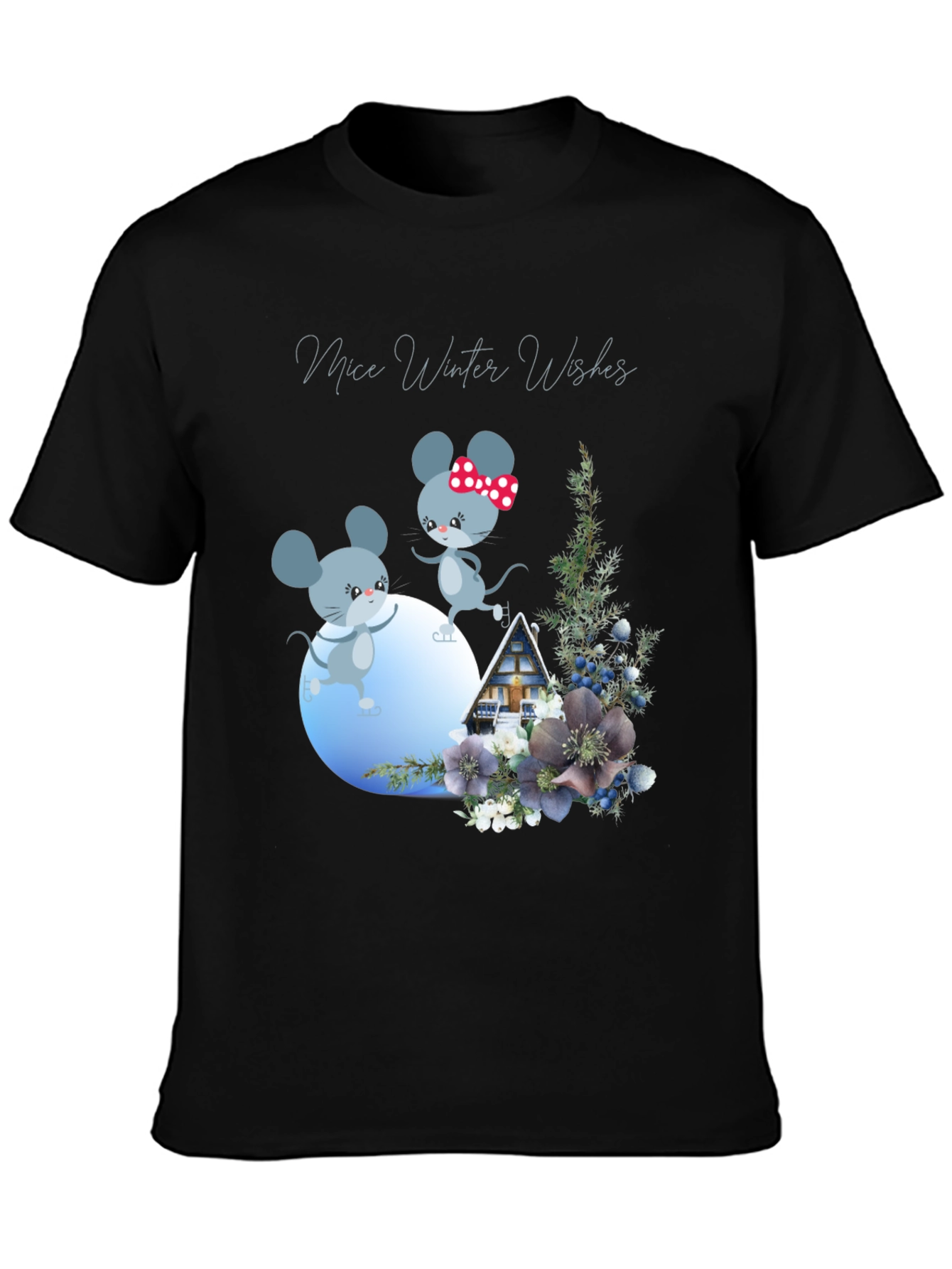 Mice Winter Wishes Black Graphic T-Shirt