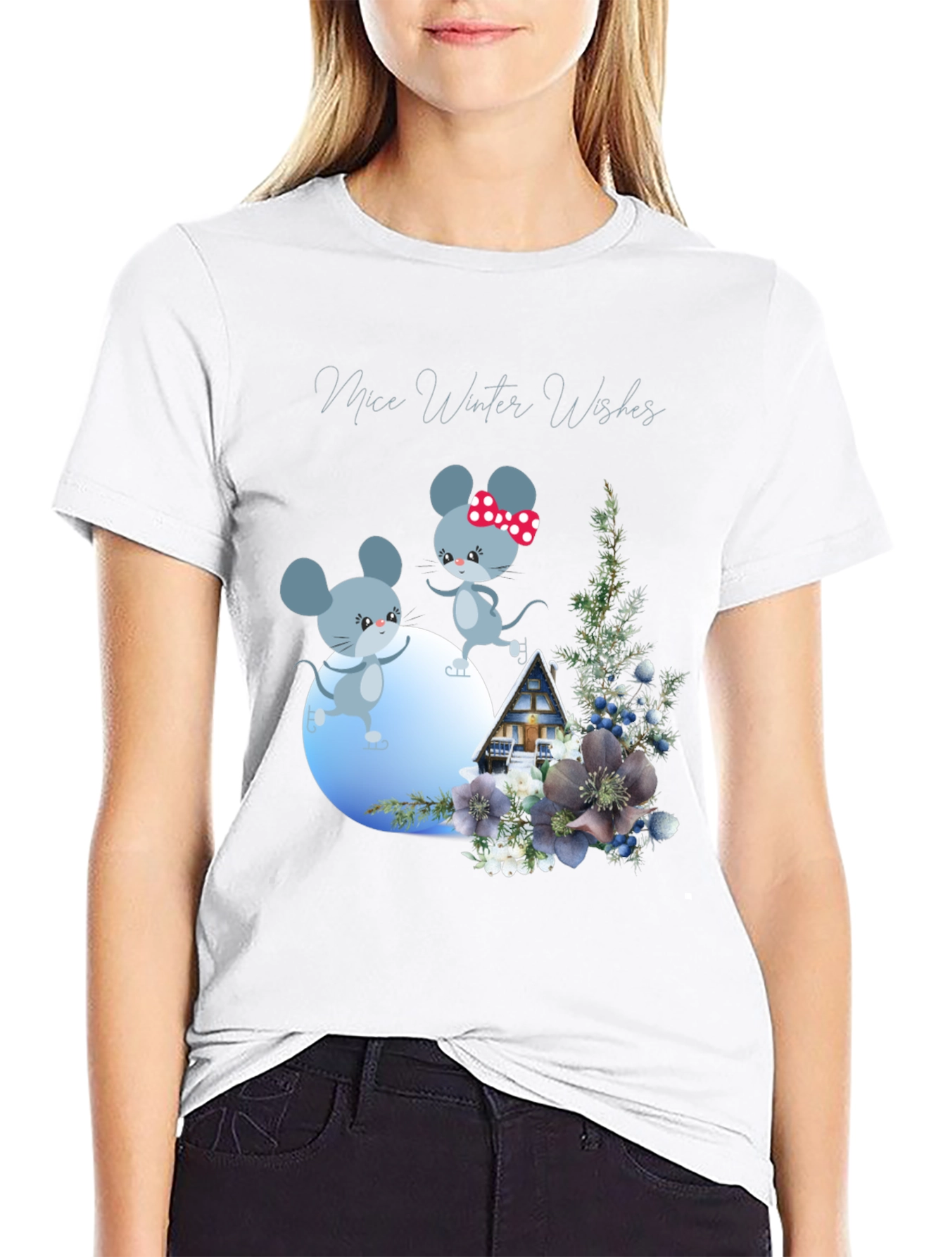 Mice Winter Wishes Black Graphic T-Shirt