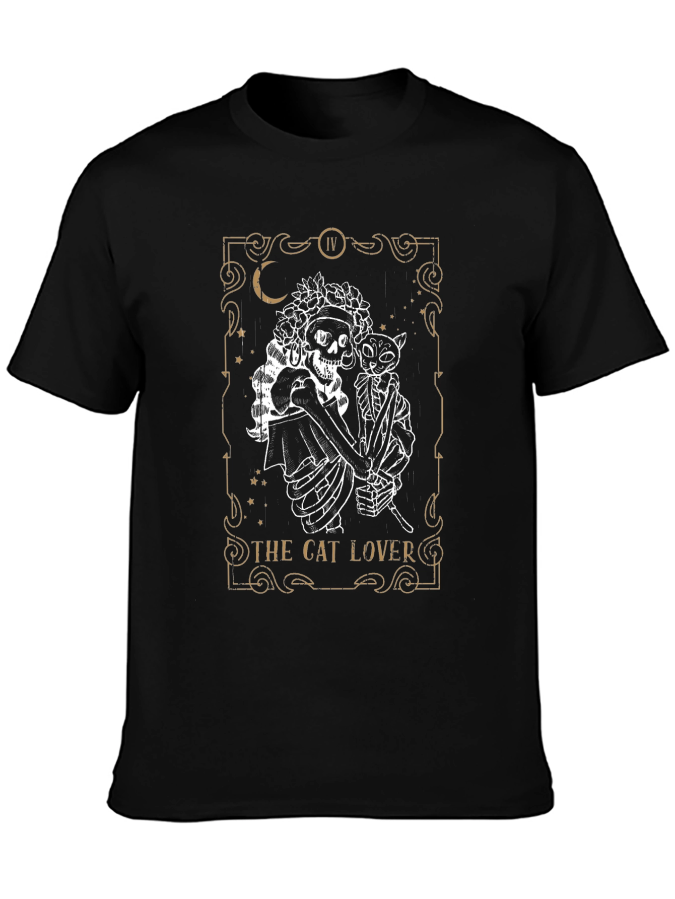 Skeleton & Cat Lover Tarot Card Graphic T-Shirt