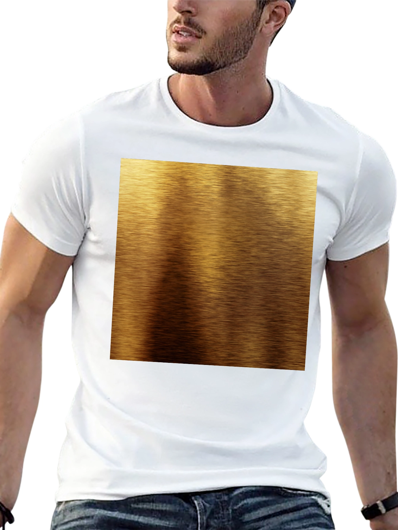 Gold Brushed Metal Texture Print Black T-Shirt