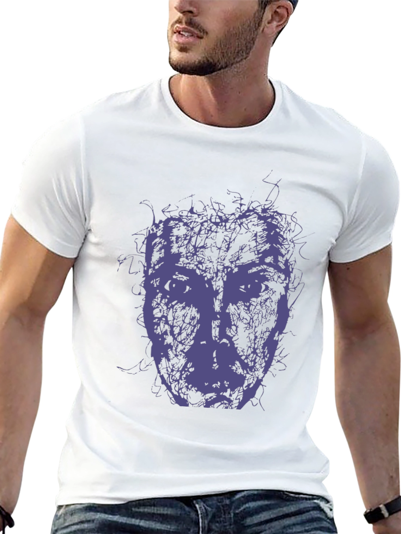 Abstract Face Graphic Tee - Modern Art Style T-Shirt