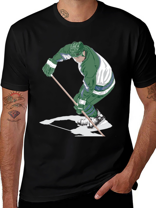 Hockey Player Graphic Tee - Black Cotton T-Shirt