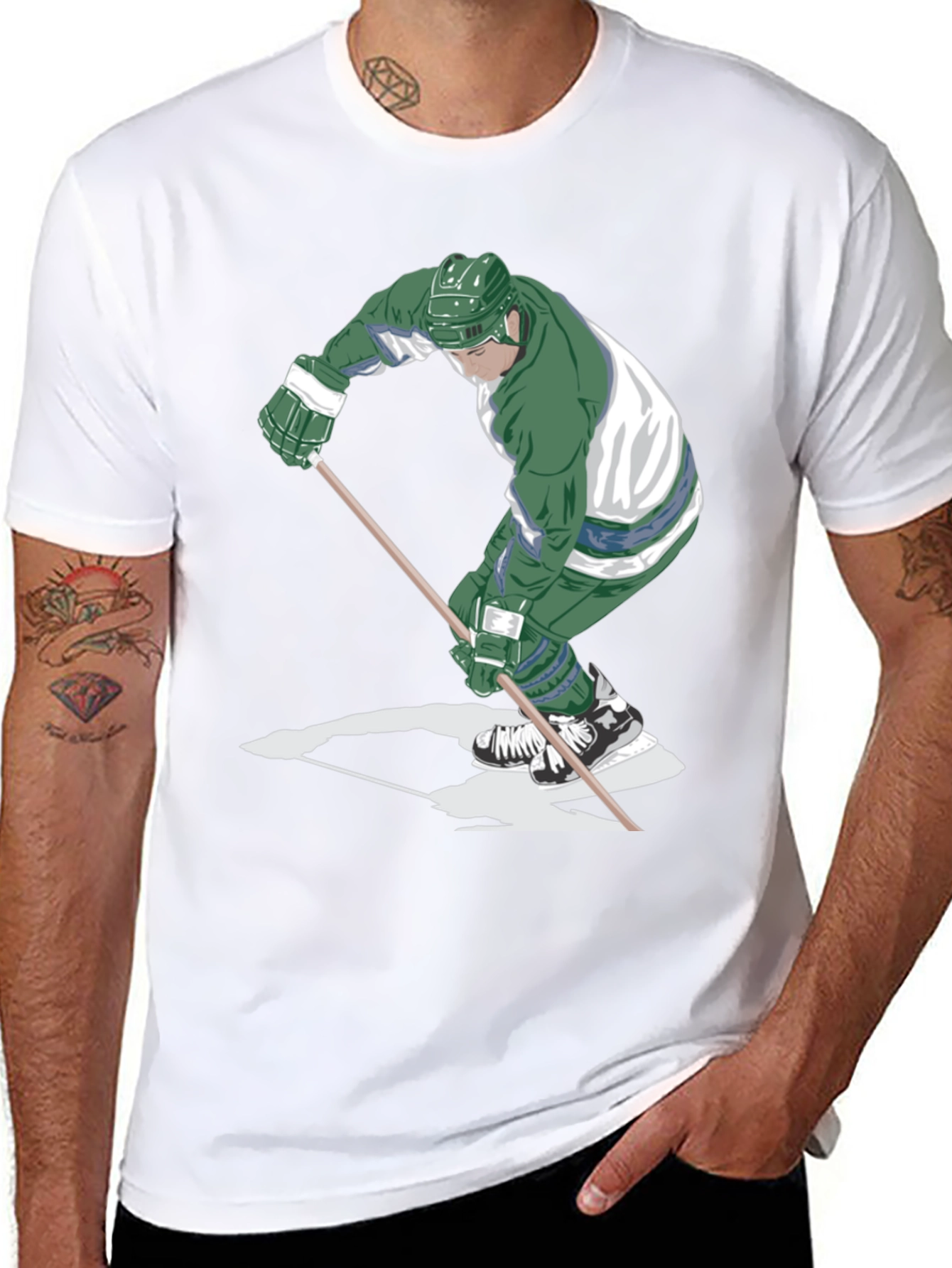 Hockey Player Graphic Tee - Black Cotton T-Shirt