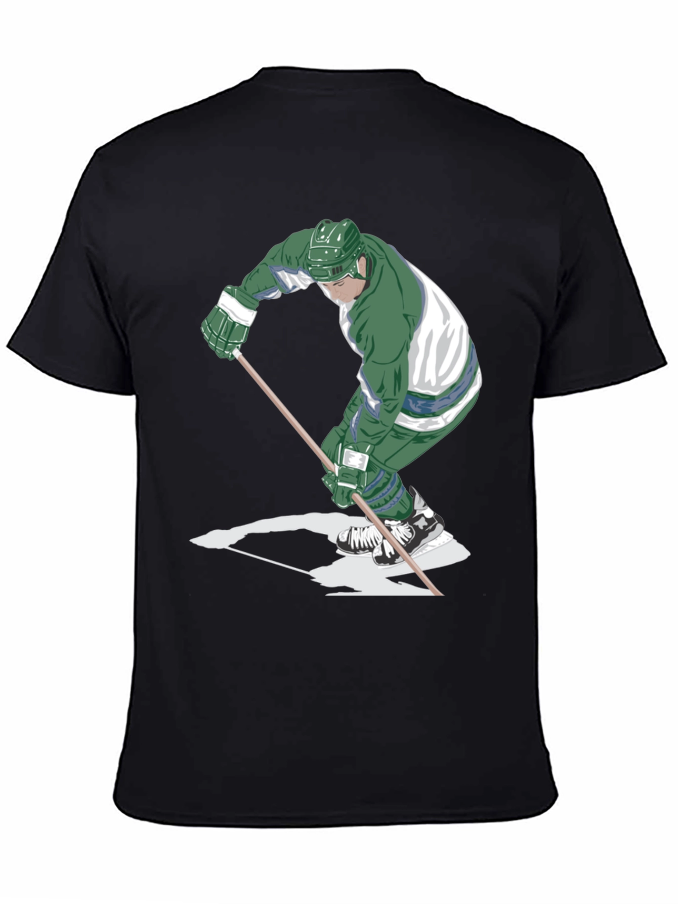 Hockey Player Graphic Tee - Black Cotton T-Shirt