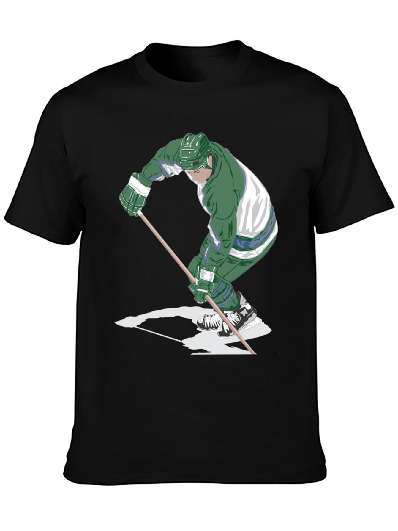 Hockey Player Graphic Tee - Black Cotton T-Shirt