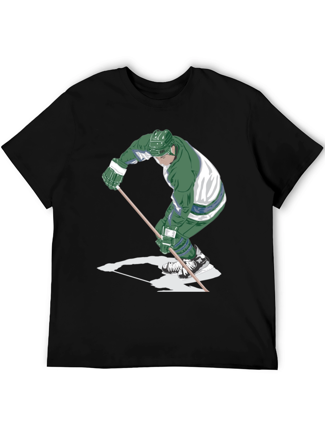 Hockey Player Graphic Tee - Black Cotton T-Shirt