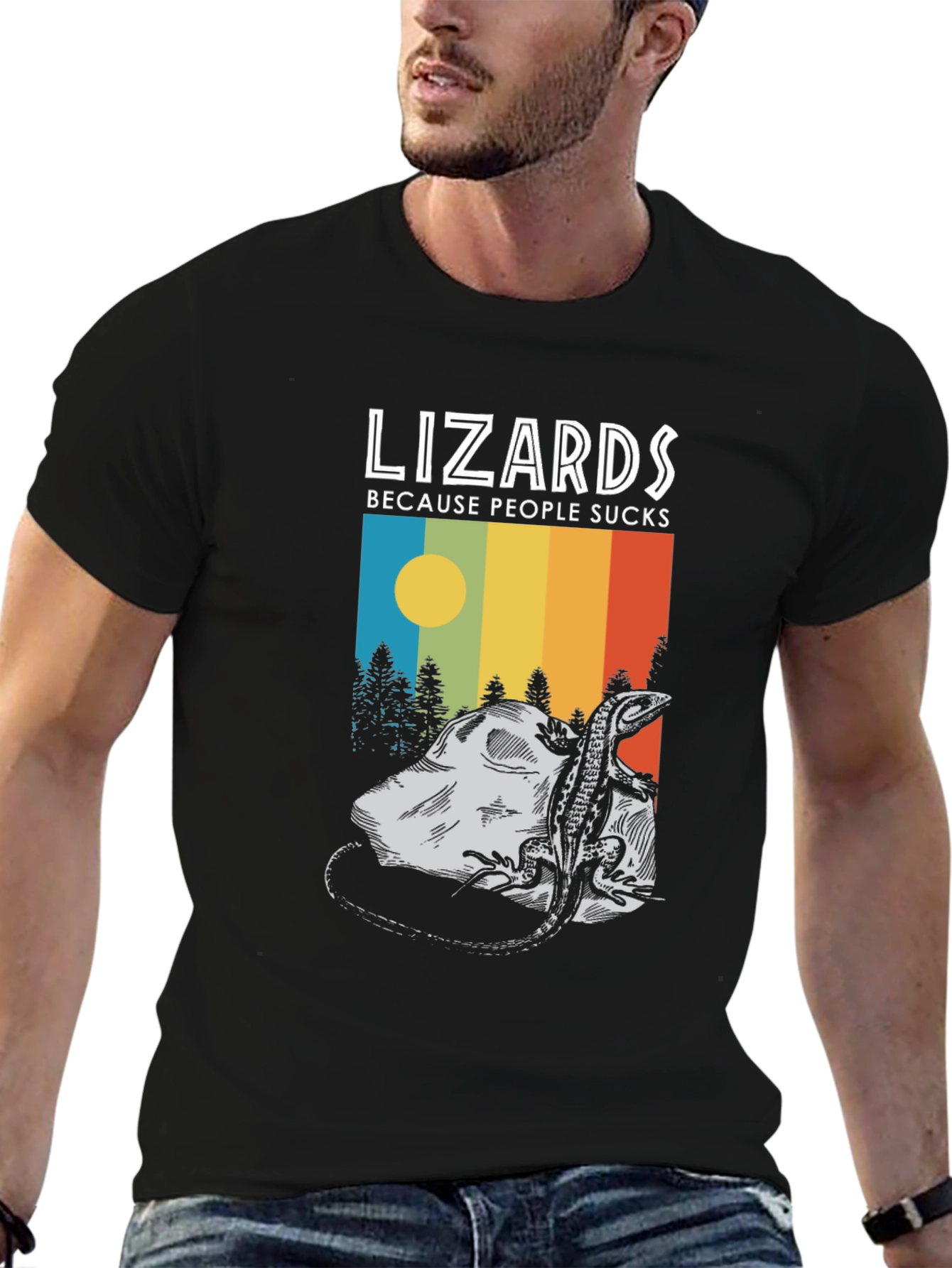 Lizards Because People Suck Black Graphic Tee