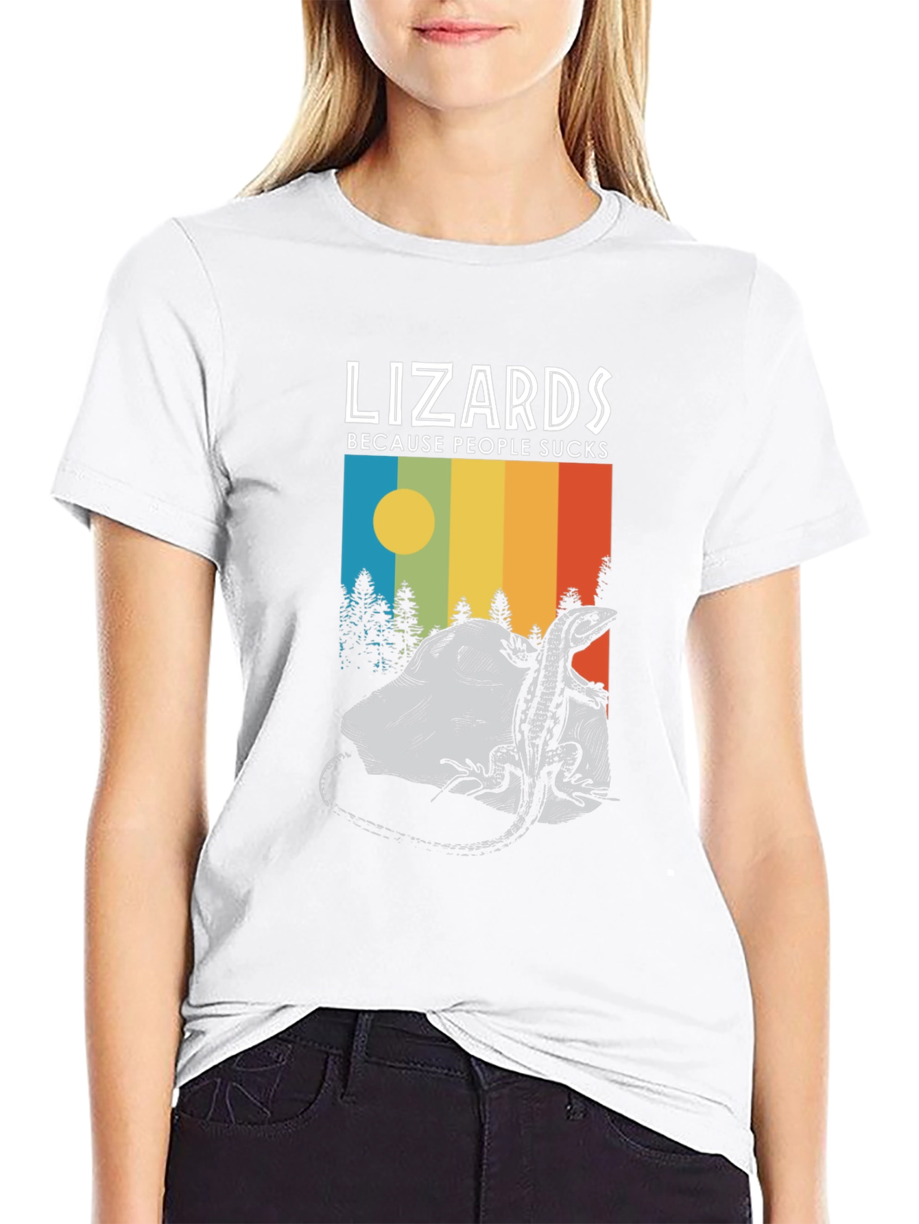 Lizards Because People Suck Black Graphic Tee