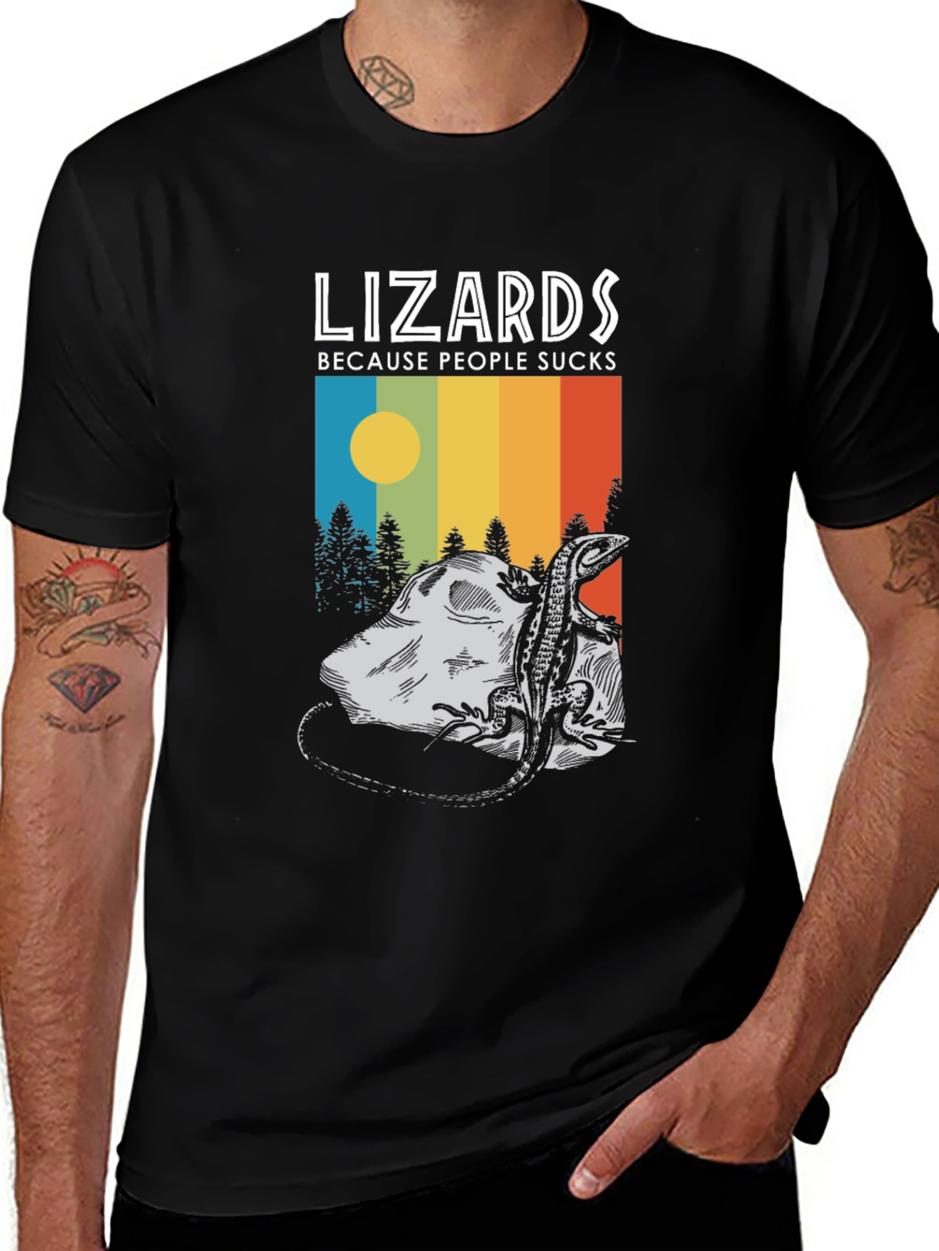 Lizards Because People Suck Black Graphic Tee