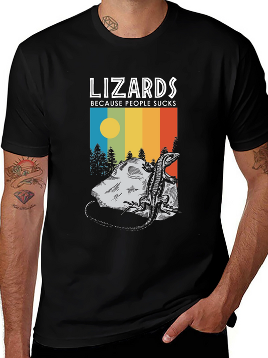 Lizards Because People Suck Black Graphic Tee