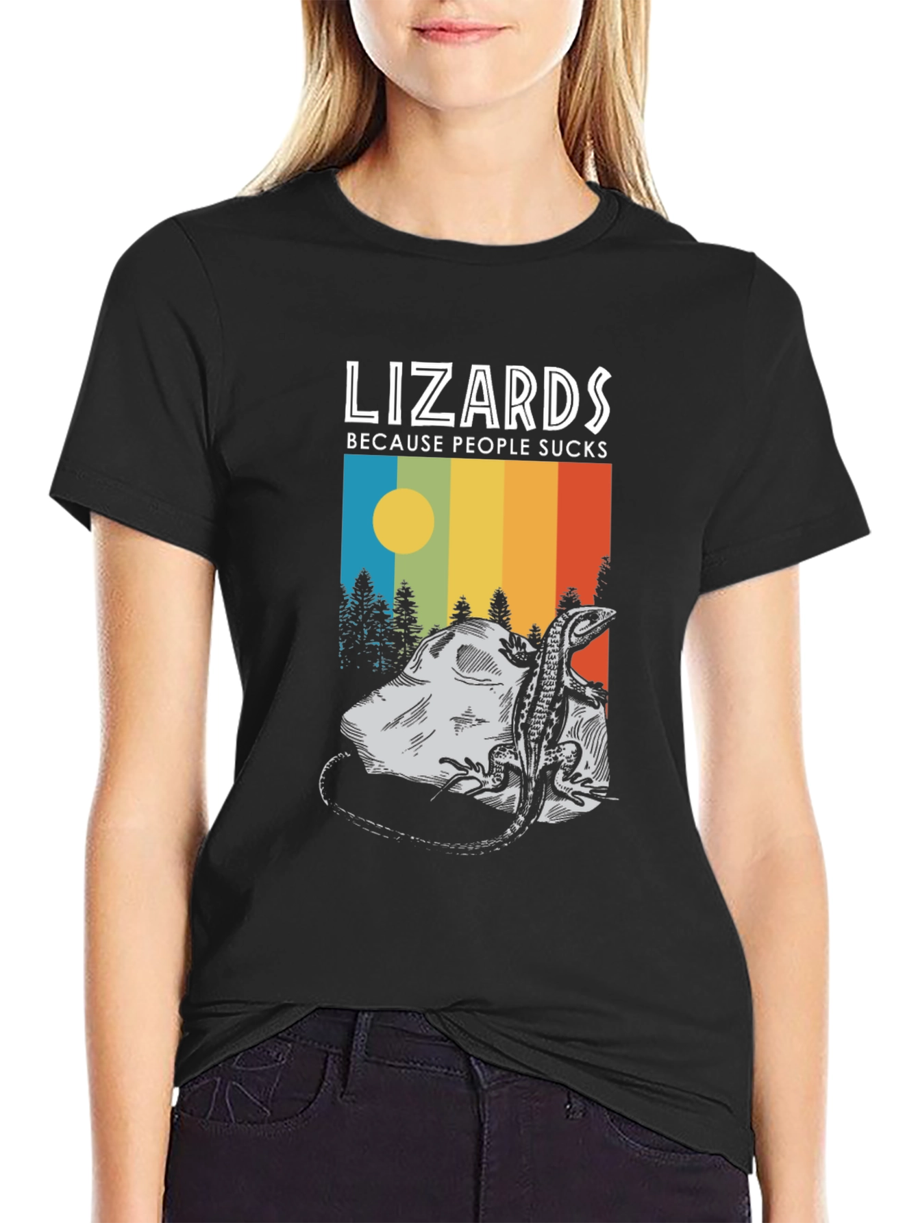 Lizards Because People Suck Black Graphic Tee
