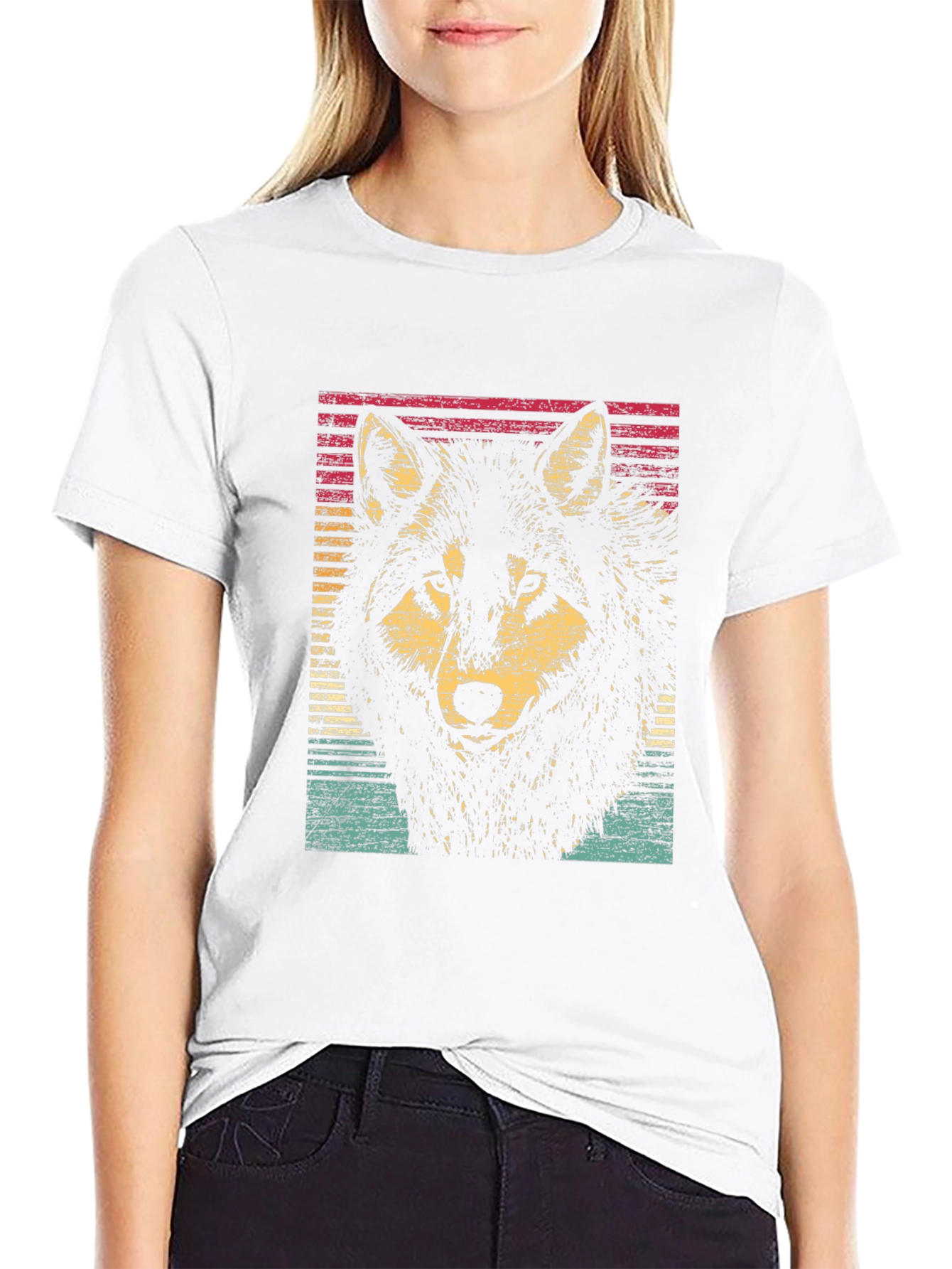 Retro Wolf Graphic Black T-Shirt