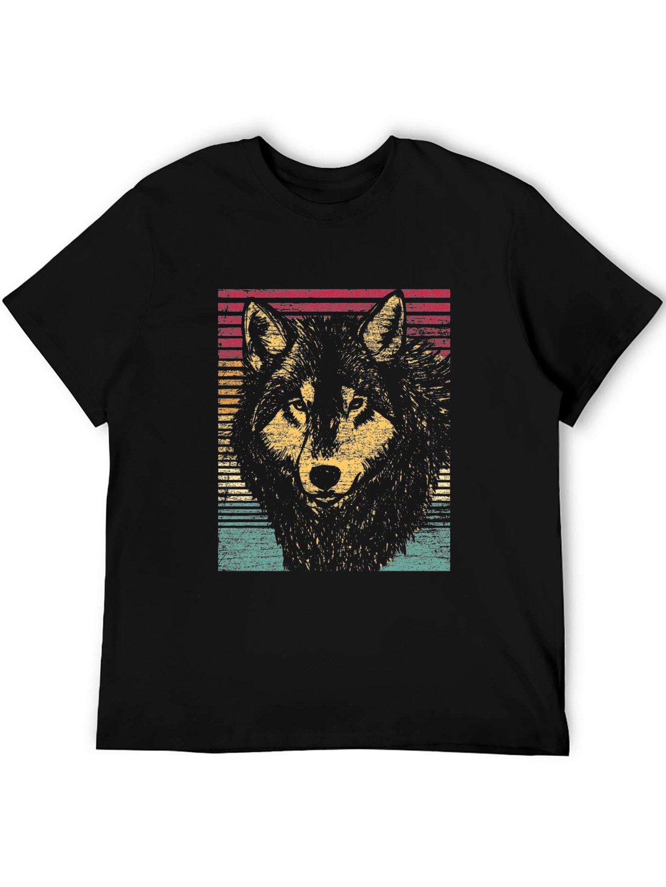 Retro Wolf Graphic Black T-Shirt