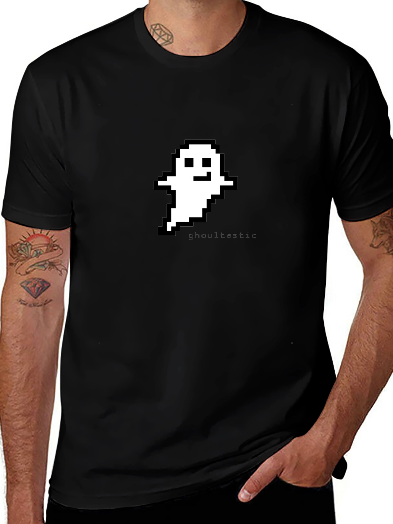 Pixel Ghost Graphic Black T-Shirt