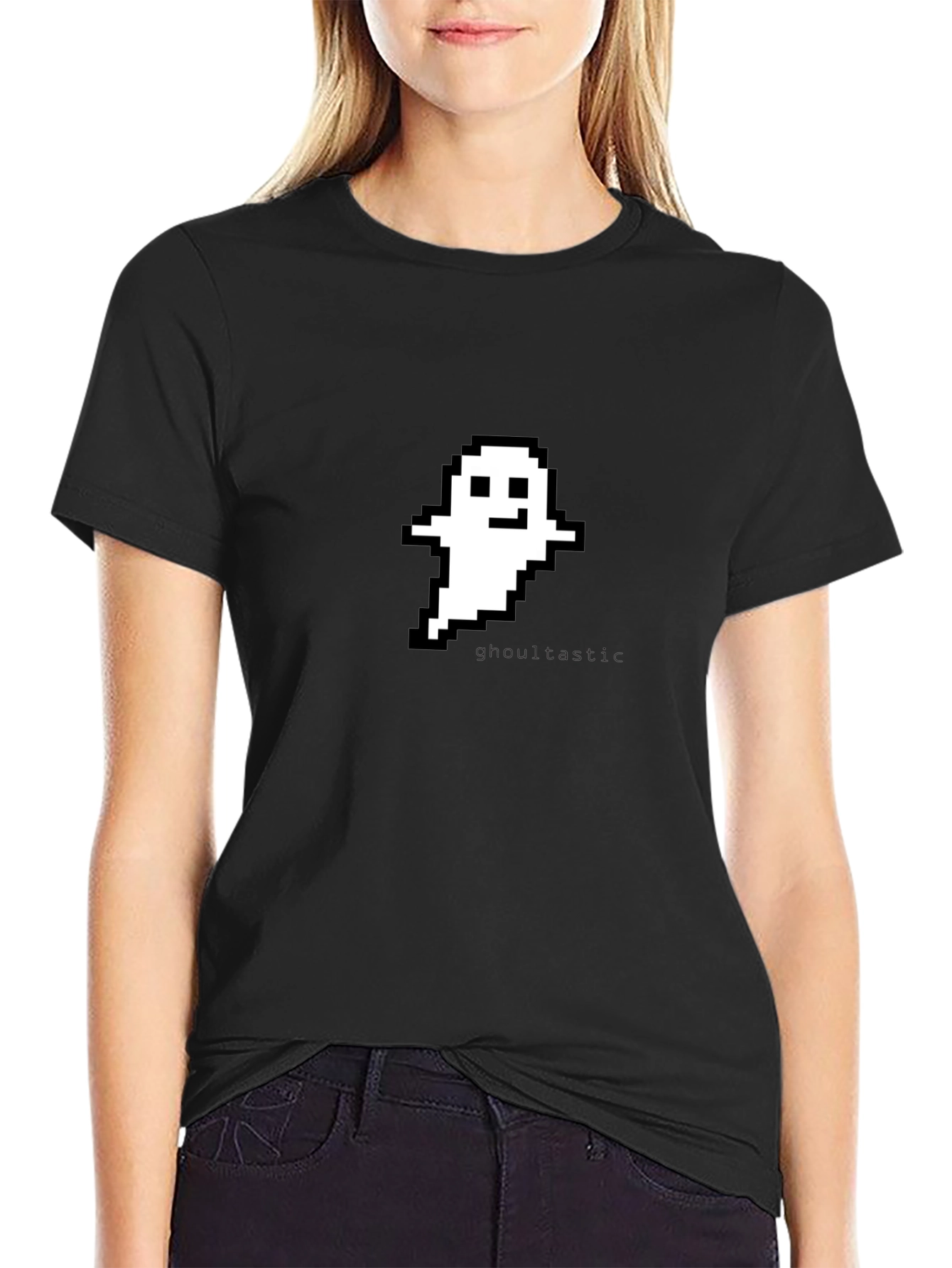 Pixel Ghost Graphic Black T-Shirt