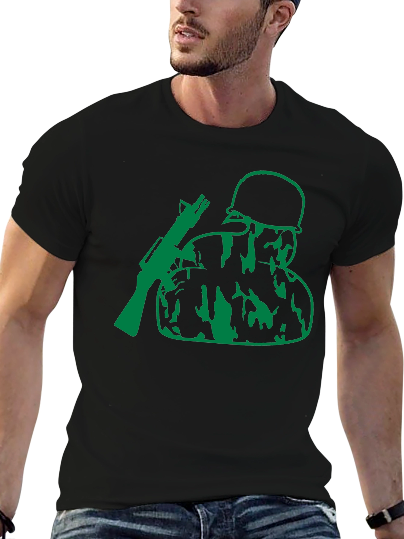 Green Soldier Graphic Black T-Shirt