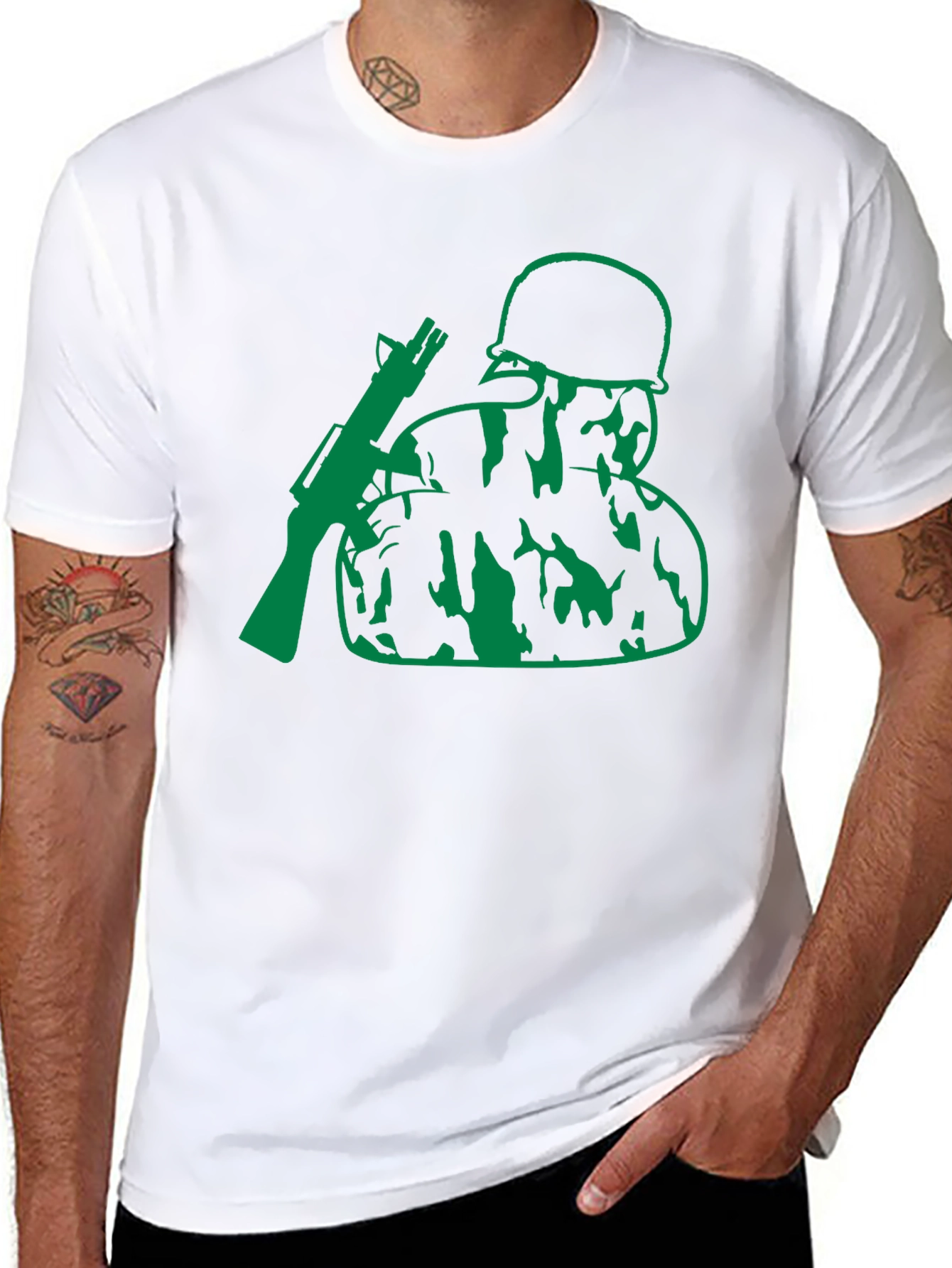 Green Soldier Graphic Black T-Shirt