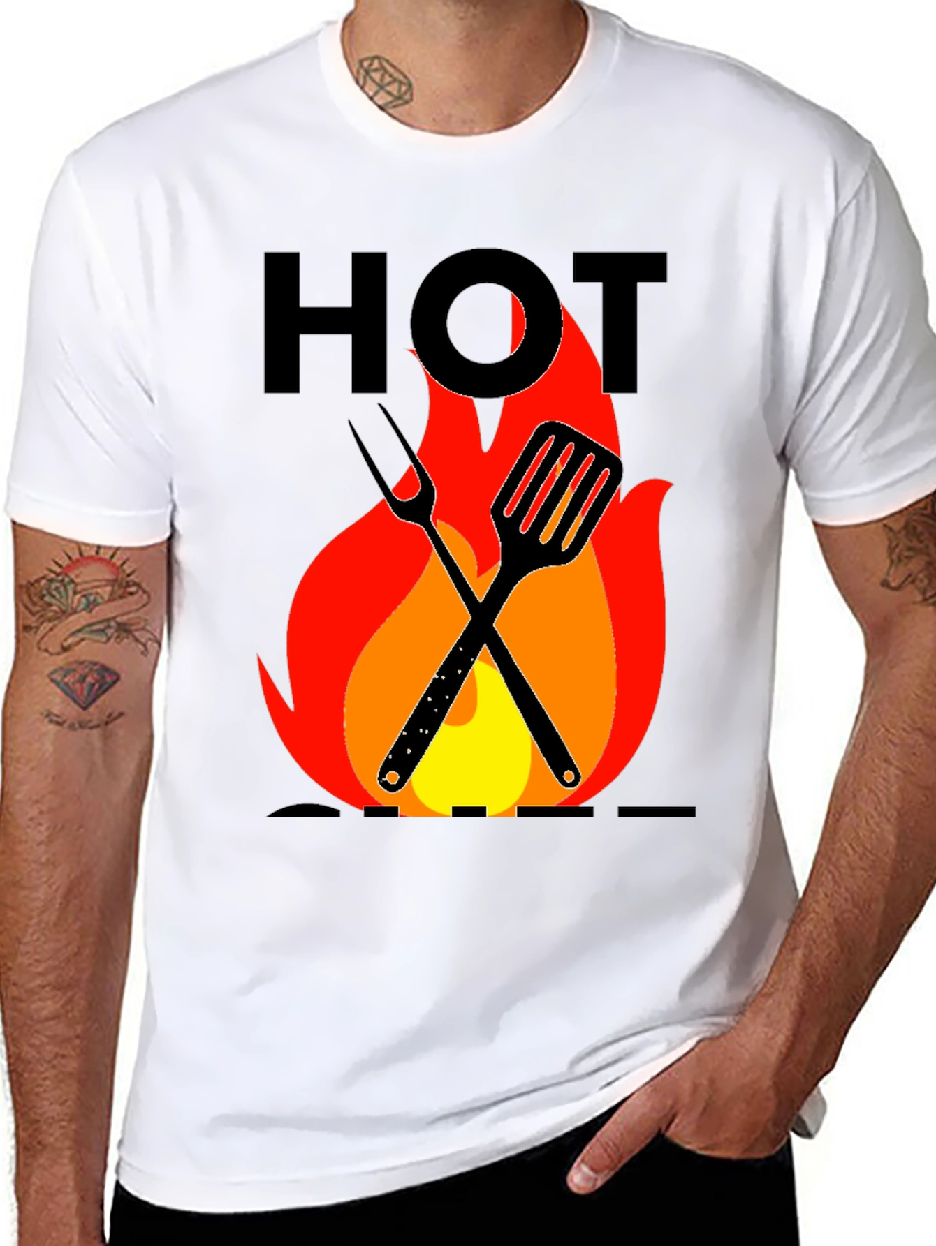 Hot Grill T-Shirt - BBQ Tools & Flames Design