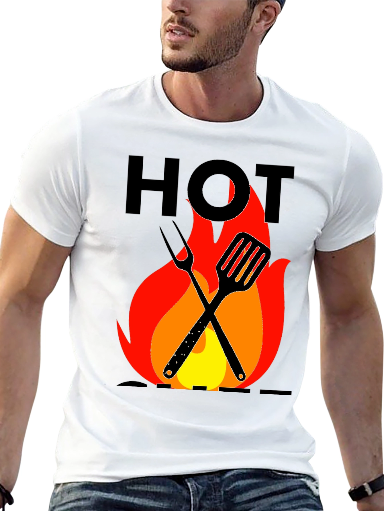 Hot Grill T-Shirt - BBQ Tools & Flames Design