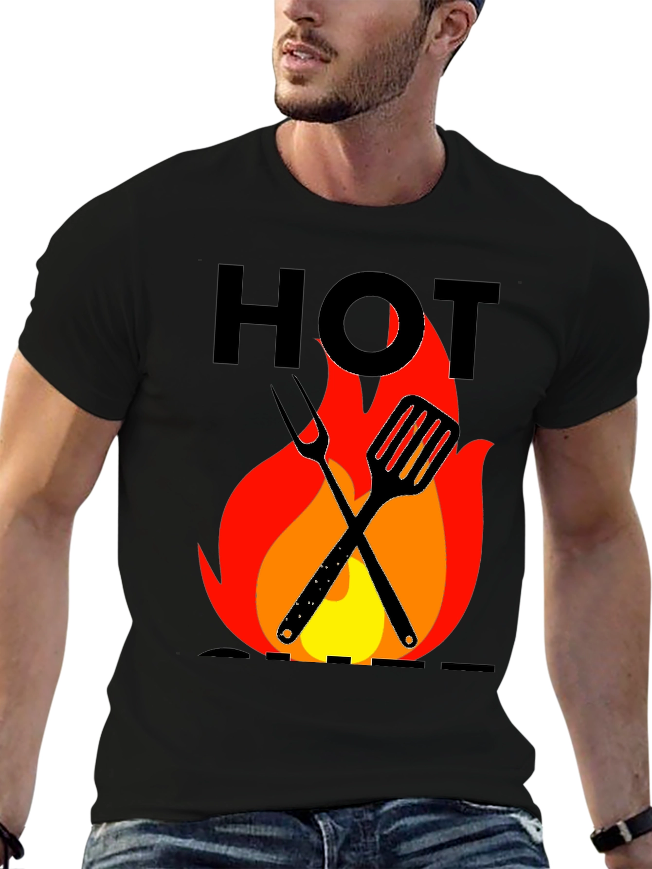 Hot Grill T-Shirt - BBQ Tools & Flames Design