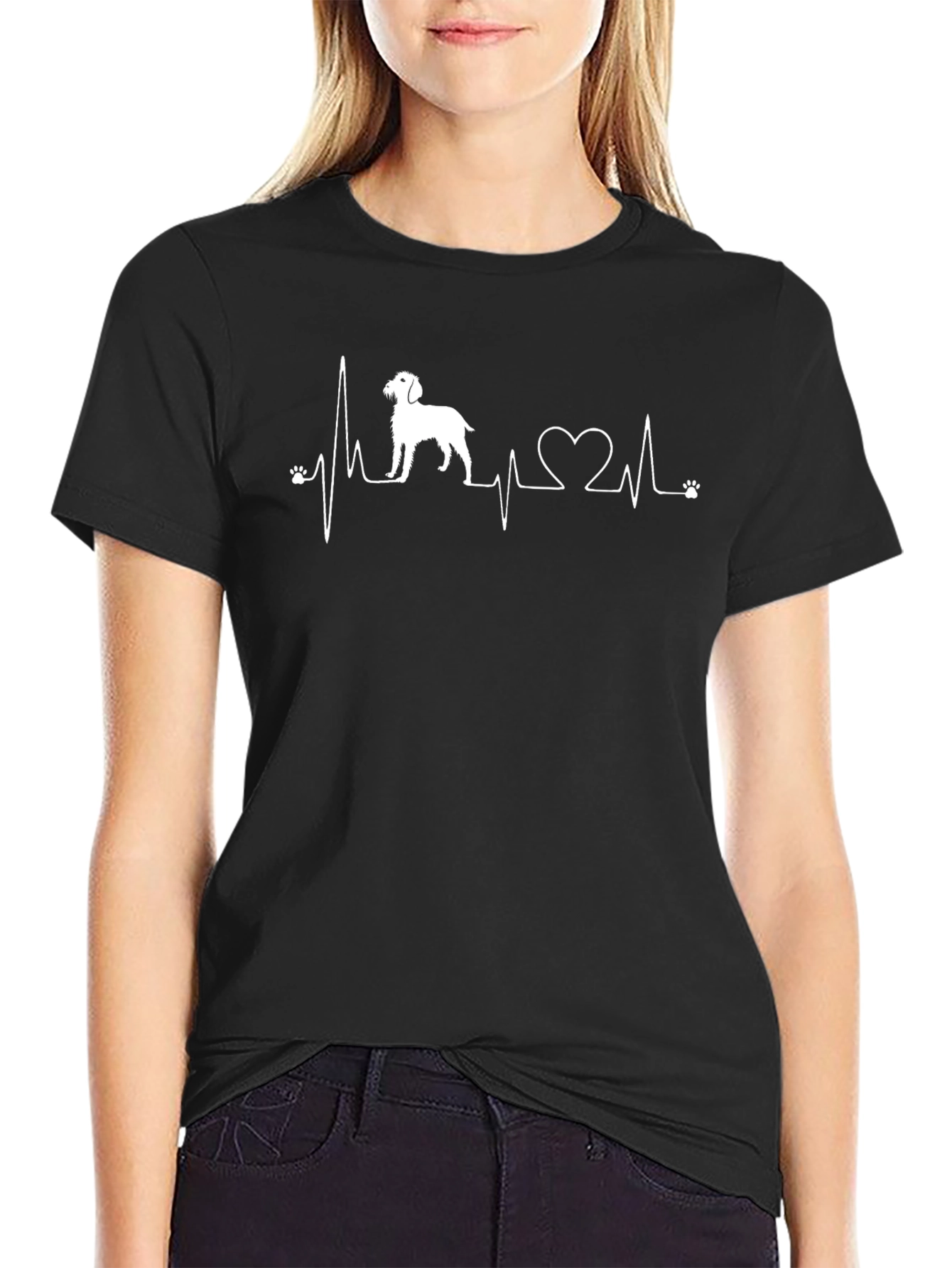 Dog Lover Heartbeat T-Shirt - Black Crew Neck Tee