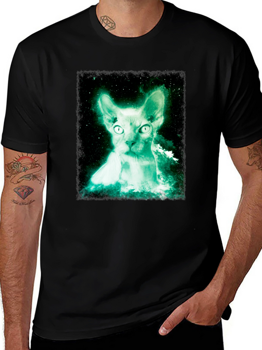 Cosmic Sphynx Cat T-Shirt - Glow in the Dark Design