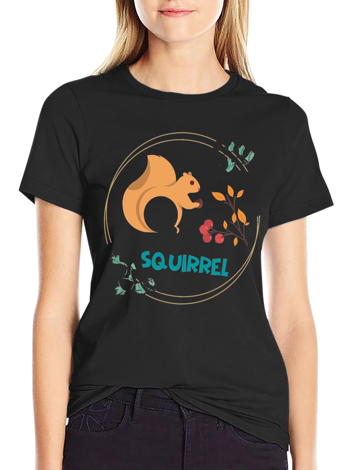 Squirrel Graphic Tee - Black Cotton Blend T-Shirt