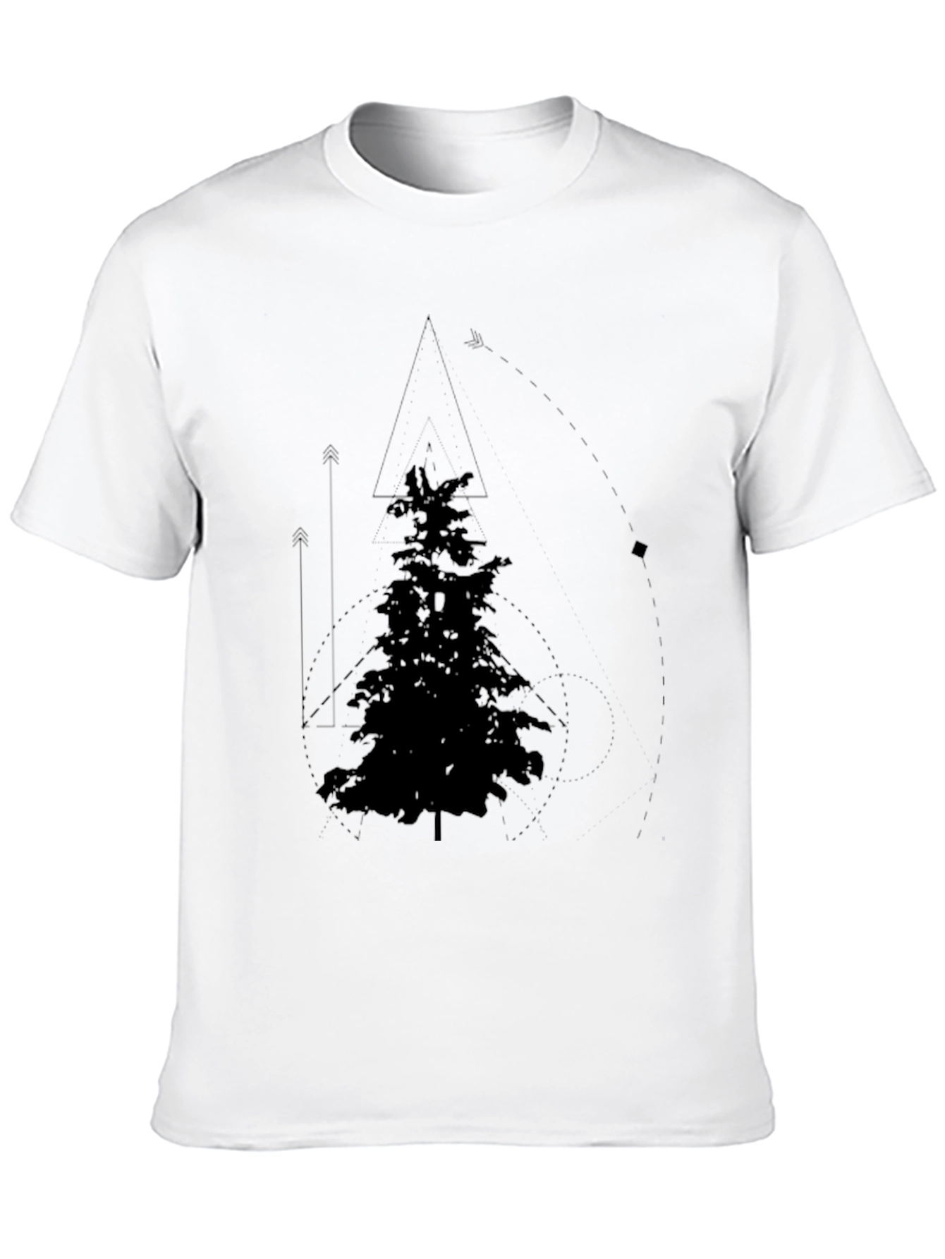 Geometric Pine Tree Graphic Tee - Black