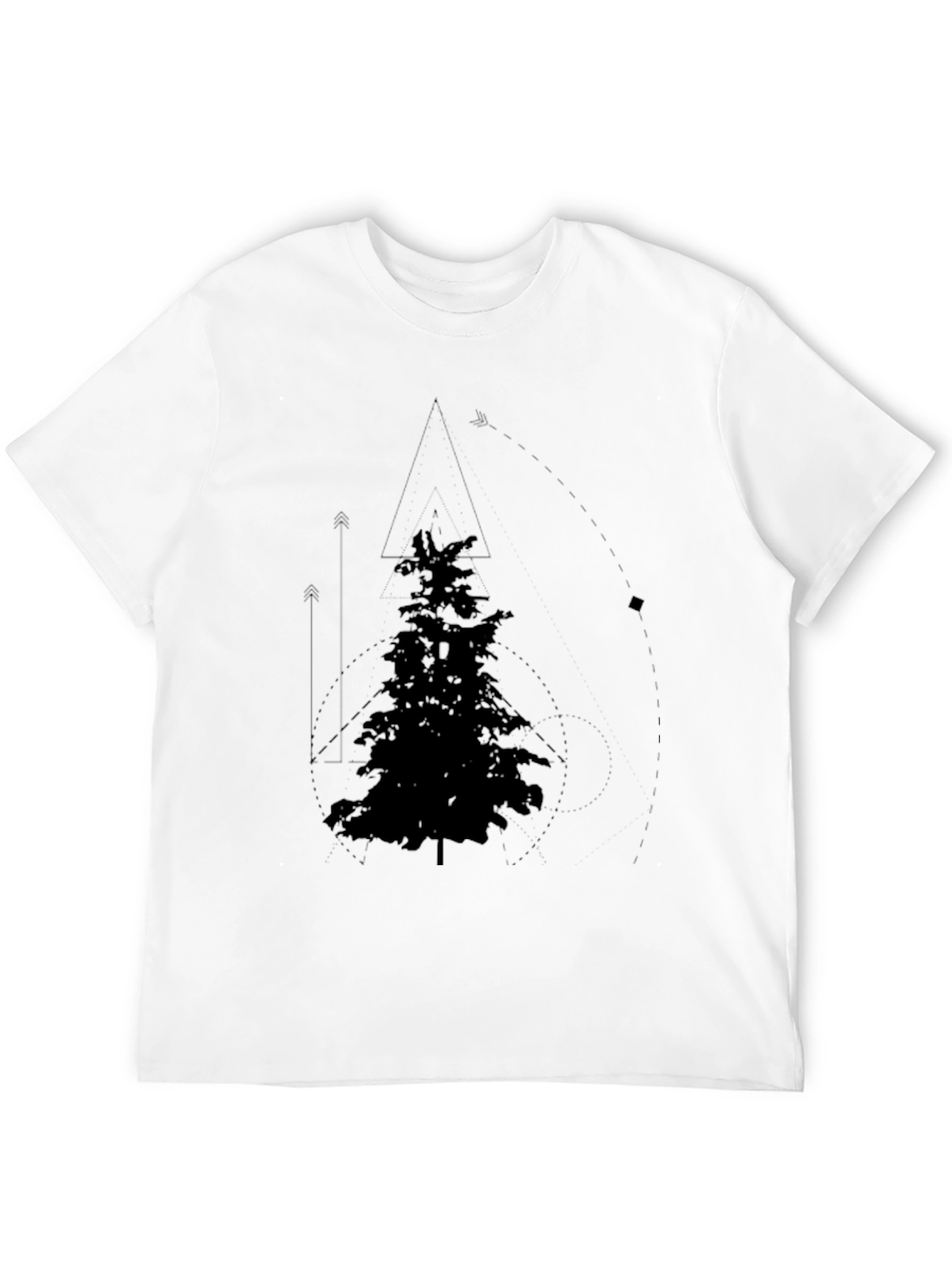 Geometric Pine Tree Graphic Tee - Black