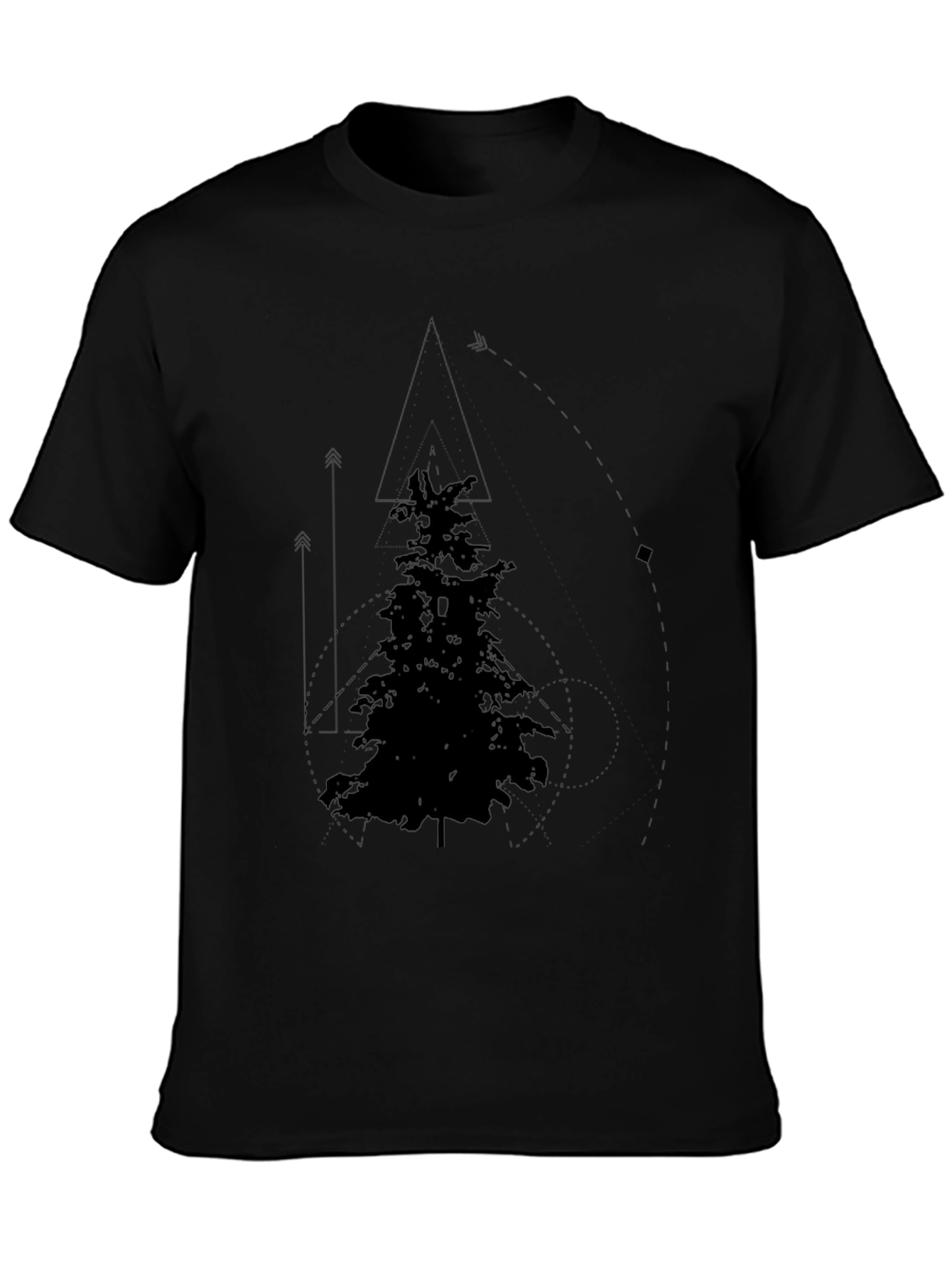 Geometric Pine Tree Graphic Tee - Black