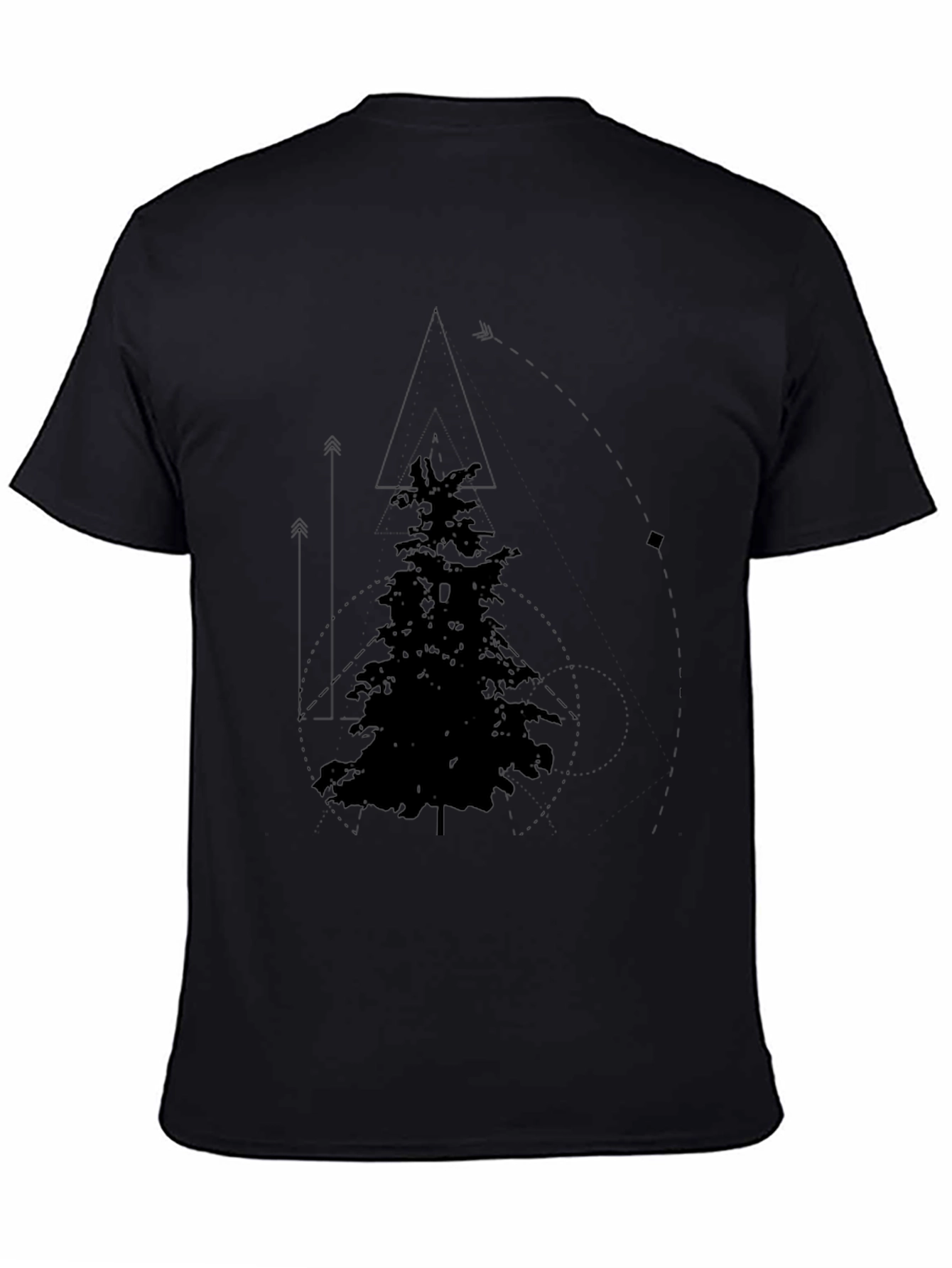 Geometric Pine Tree Graphic Tee - Black