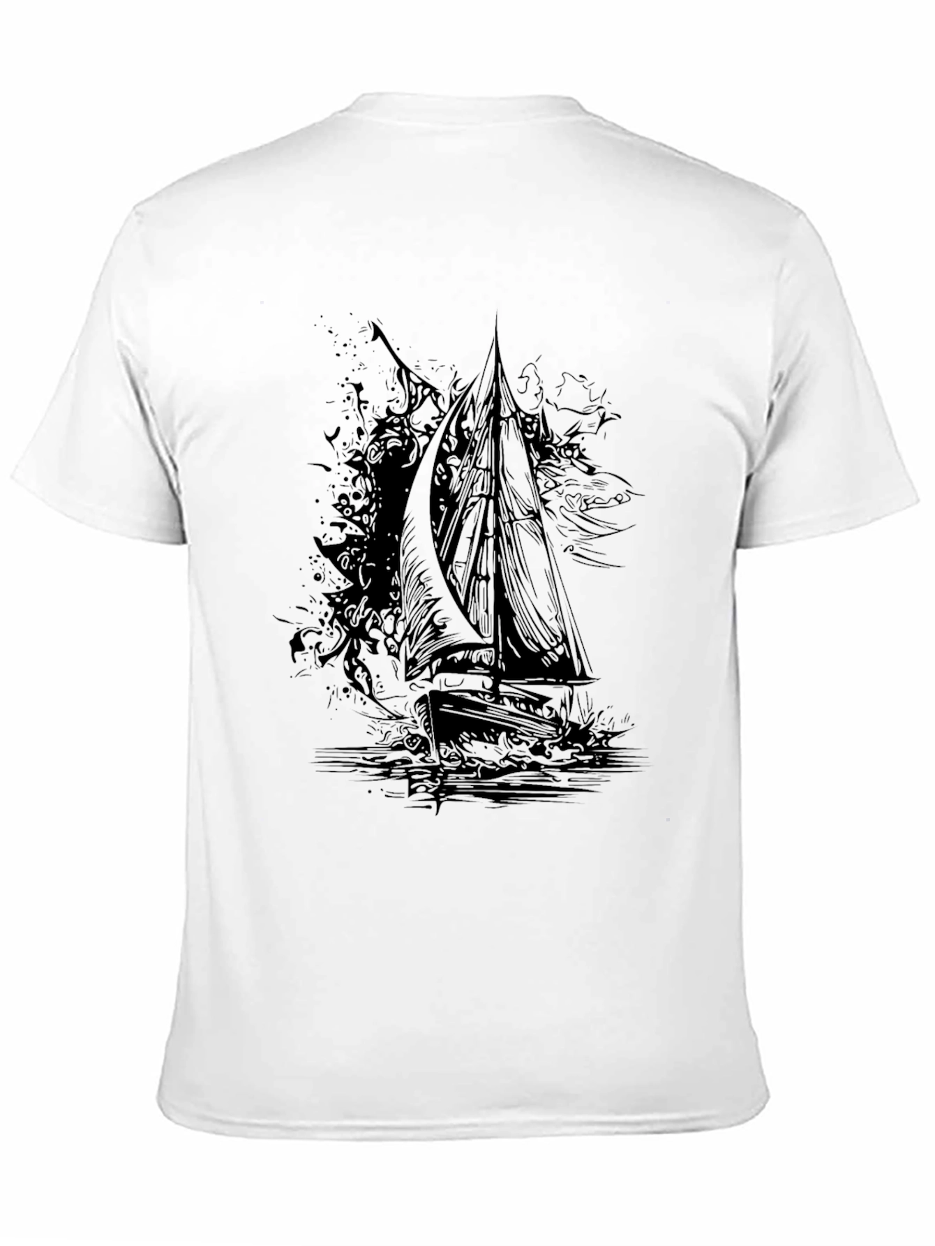 Black Graphic Tee: Sailing Ship Design