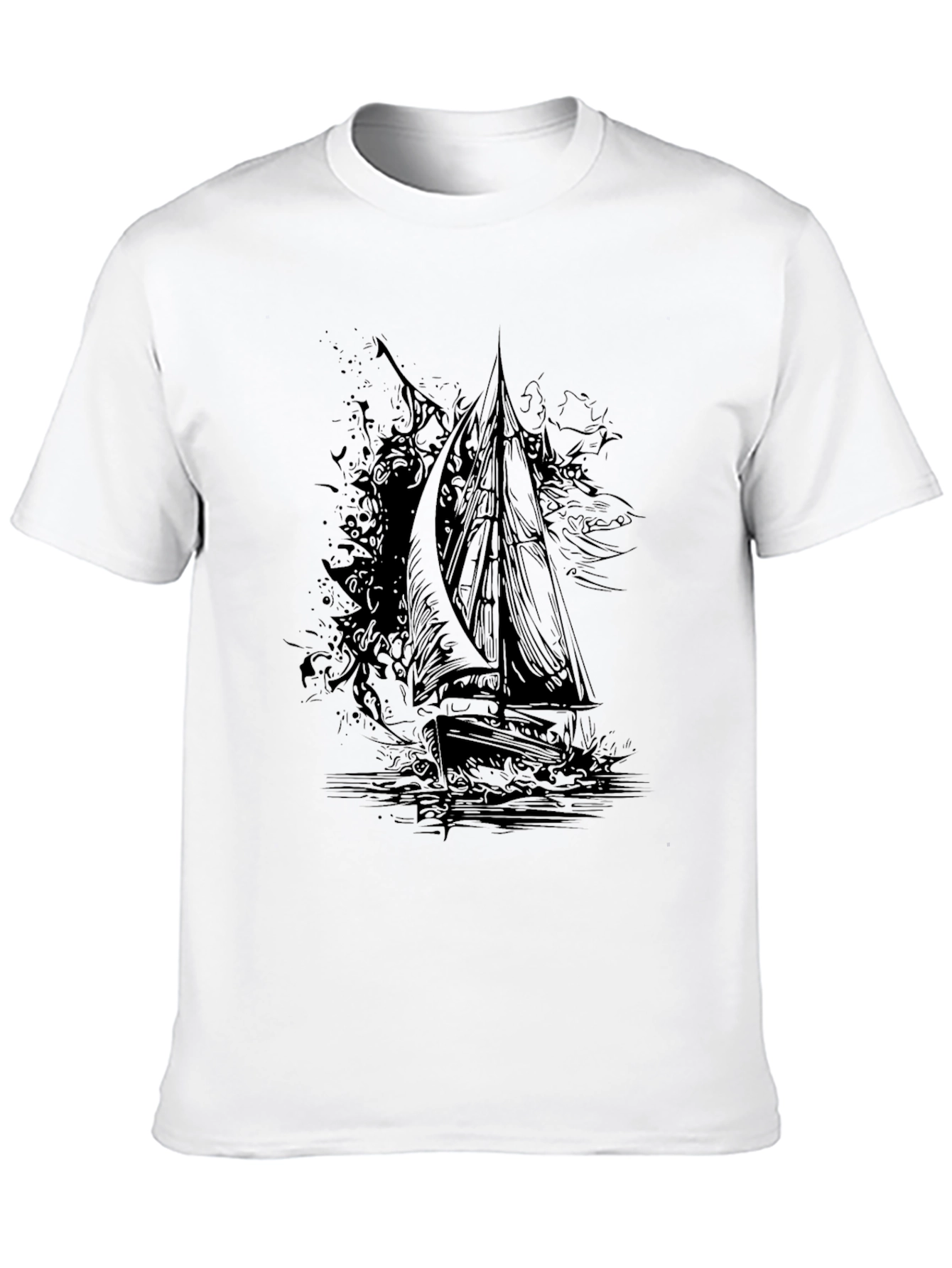 Black Graphic Tee: Sailing Ship Design