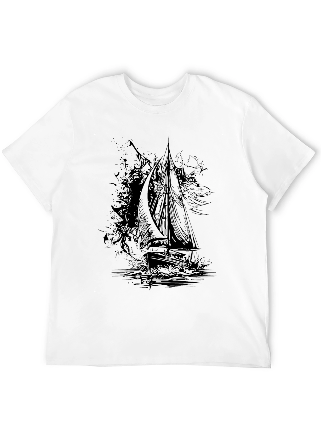 Black Graphic Tee: Sailing Ship Design