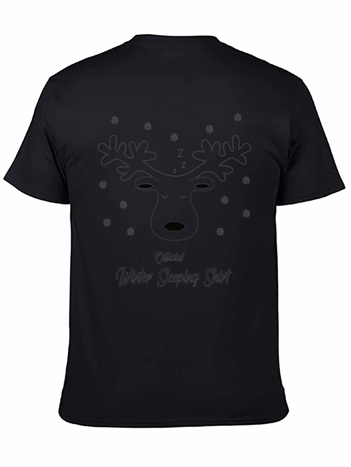 Mens Black Winter Sleeping Shirt with Reindeer Design