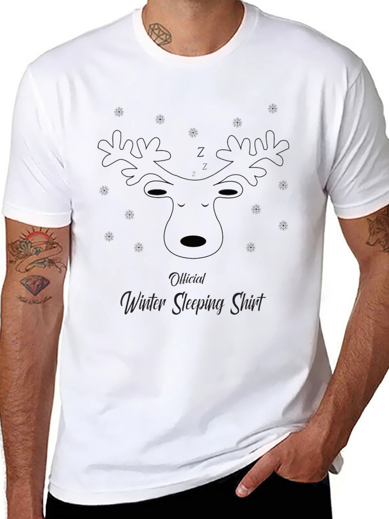 Mens Black Winter Sleeping Shirt with Reindeer Design