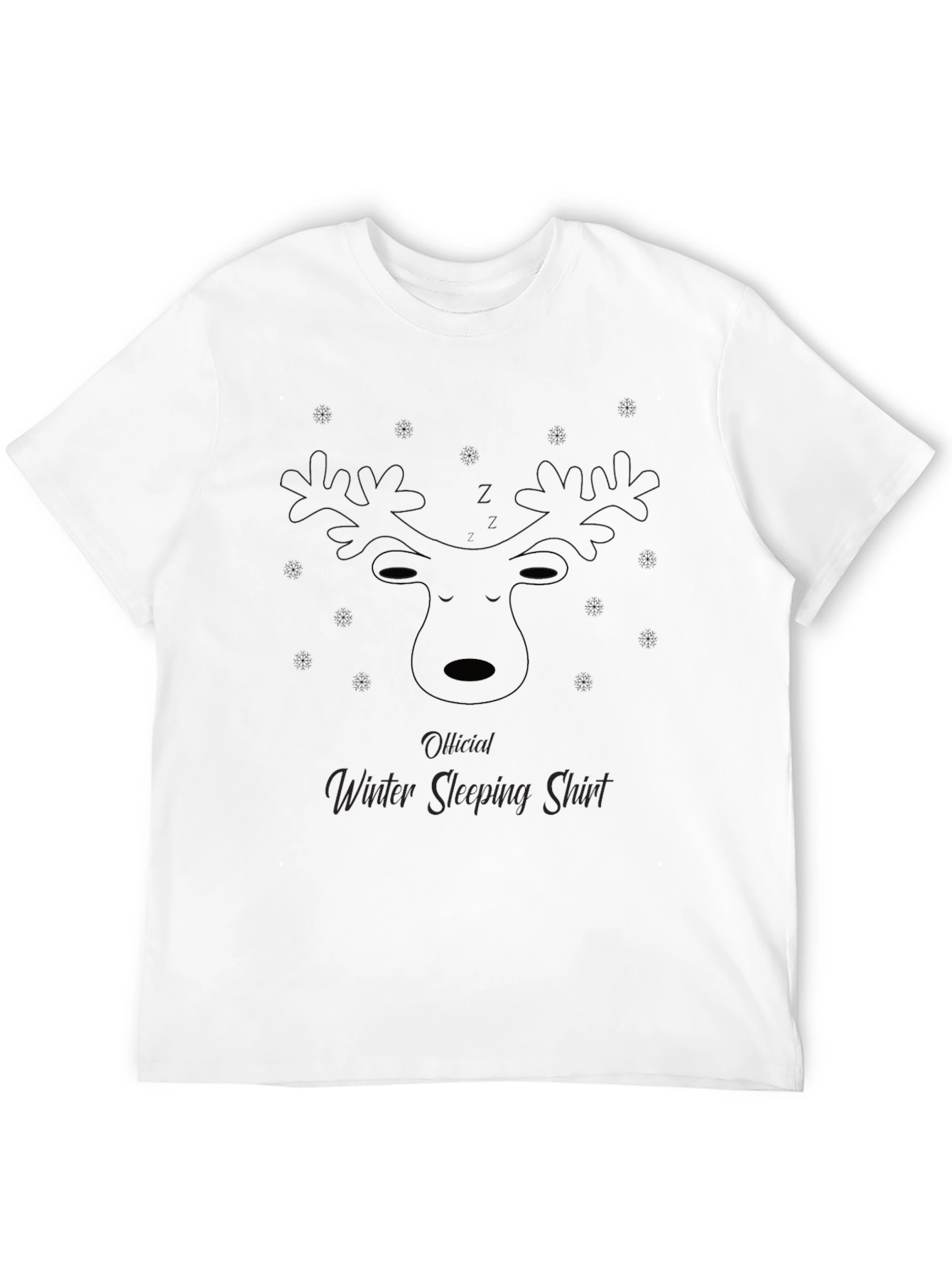 Mens Black Winter Sleeping Shirt with Reindeer Design