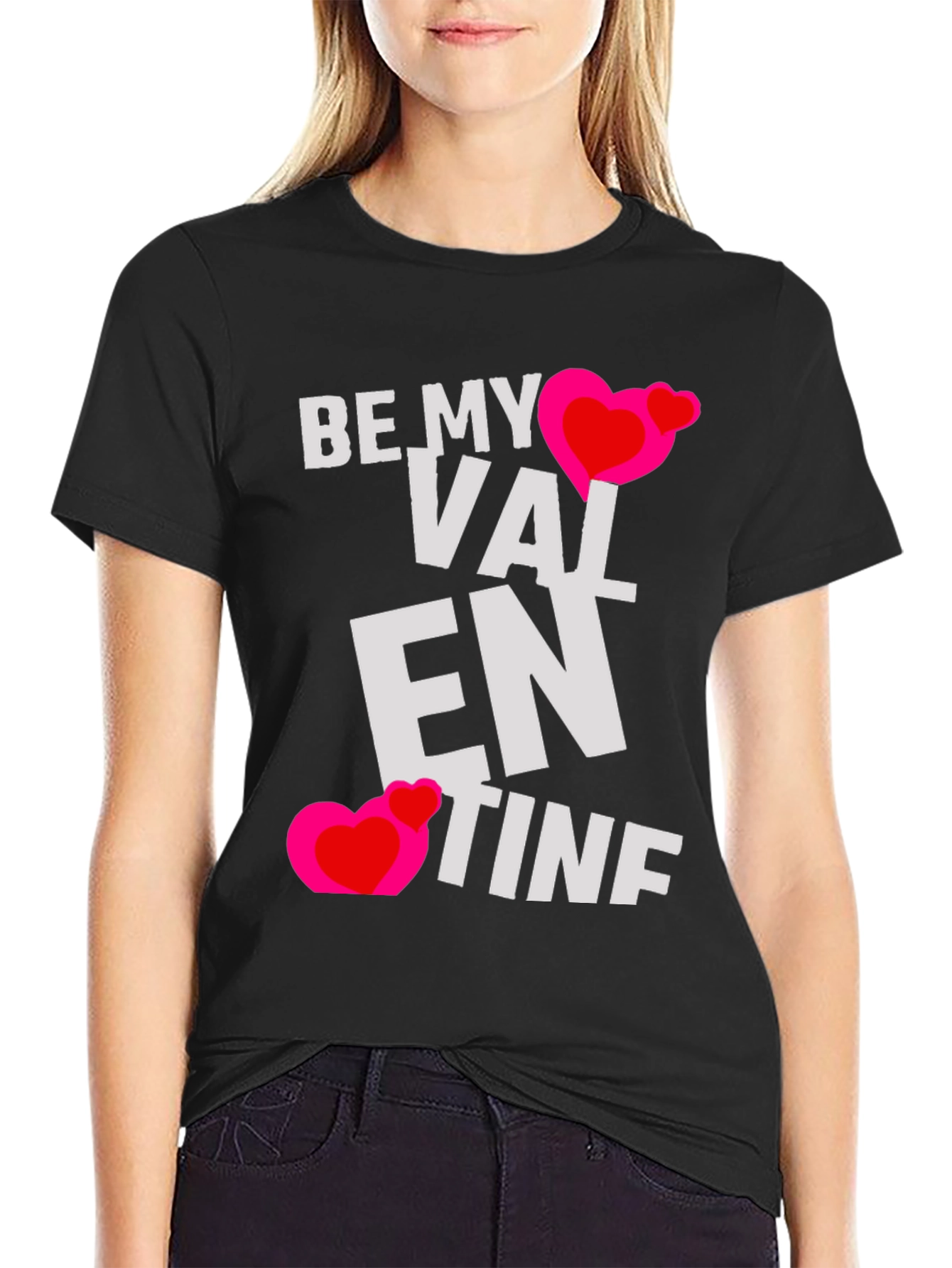Be My Valentine Heart Graphic Black T-Shirt