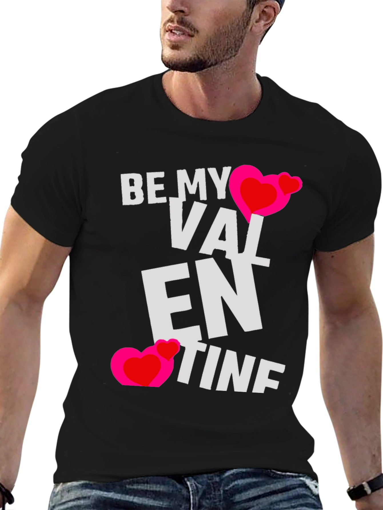 Be My Valentine Heart Graphic Black T-Shirt