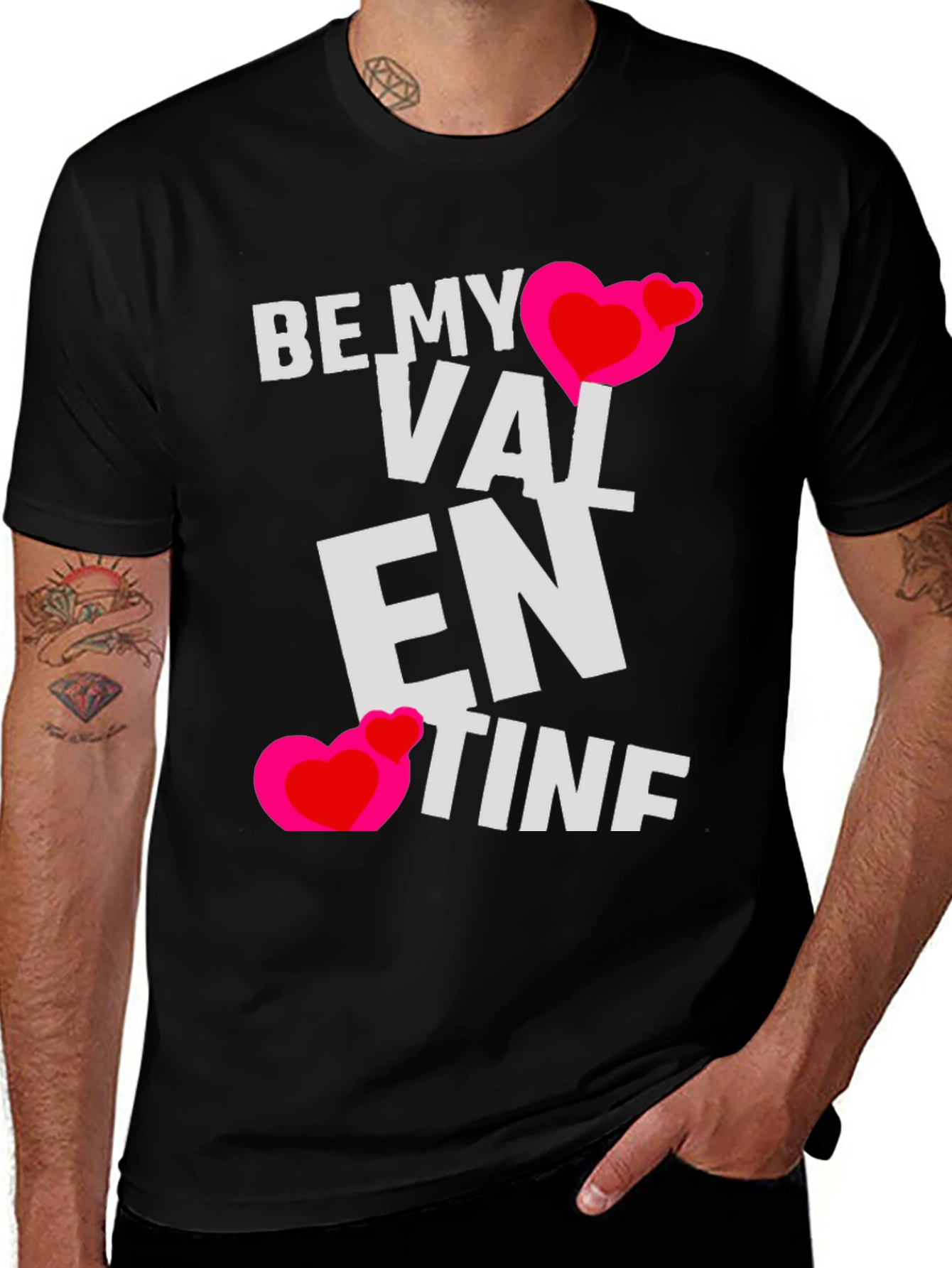 Be My Valentine Heart Graphic Black T-Shirt