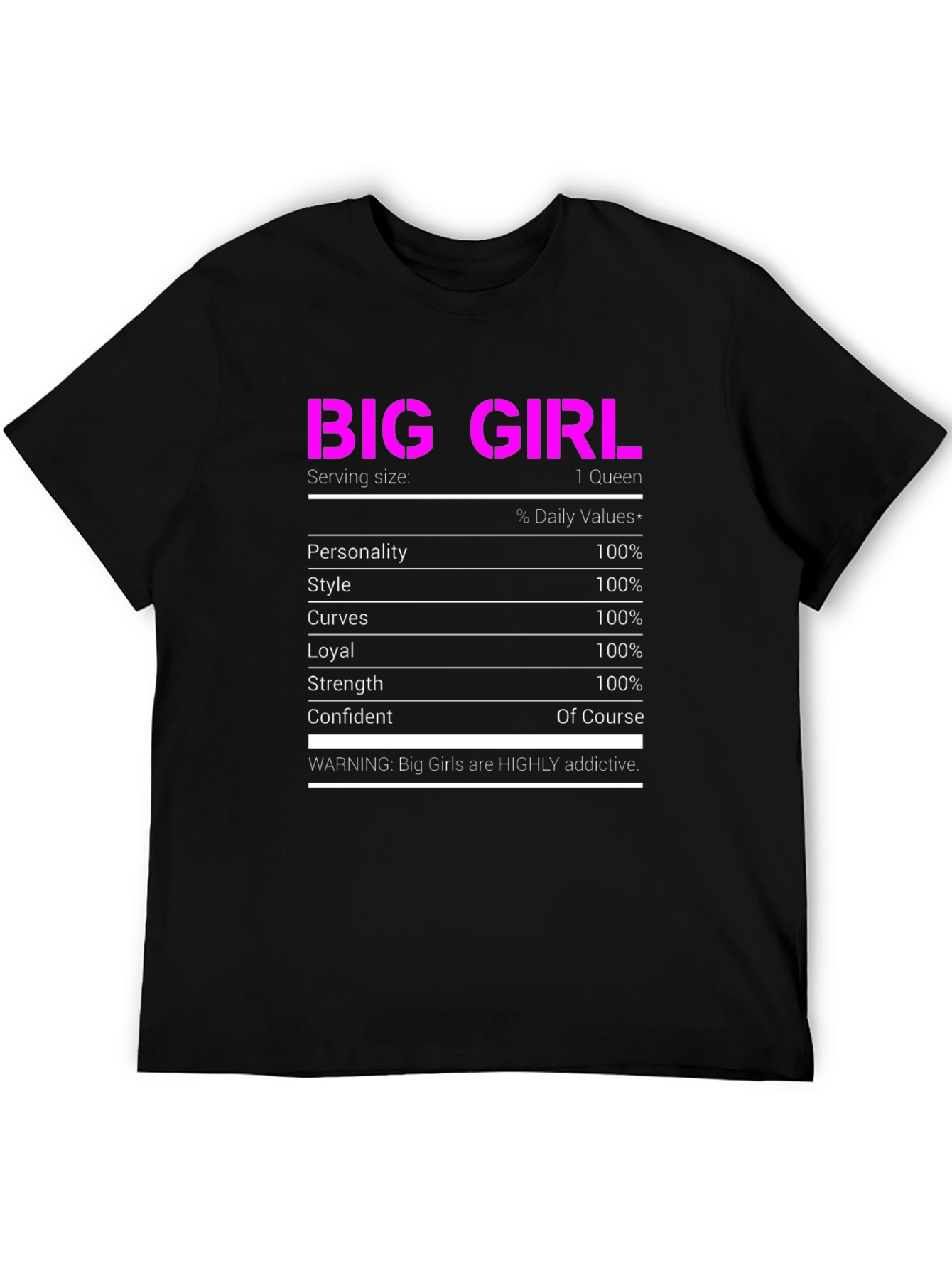 Big Girl Nutrition Facts T-Shirt Funny Novelty Tee